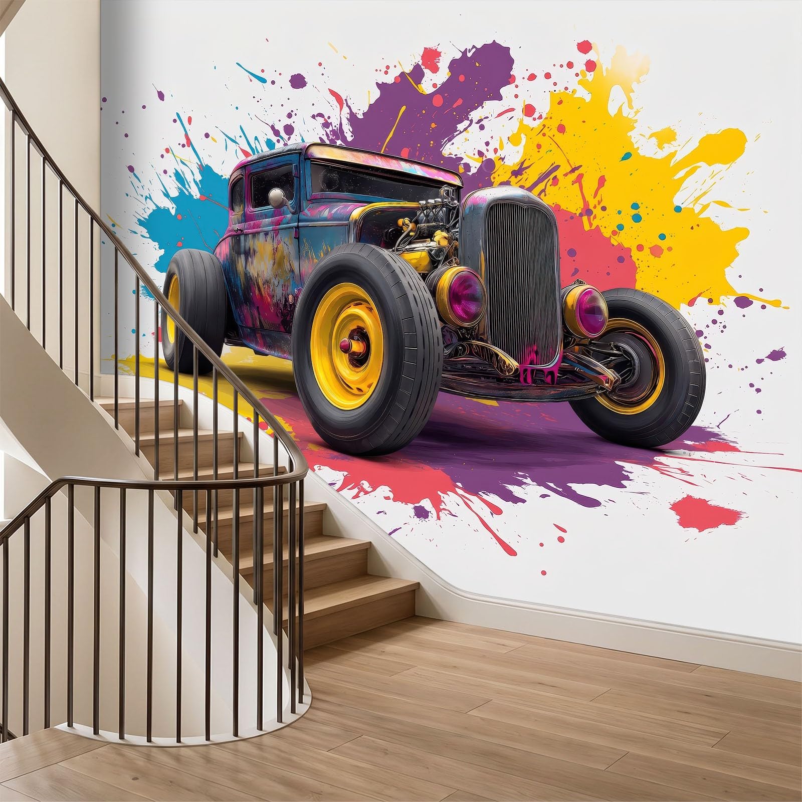 Tapeta mural do salonu 200 x 140 cm sportowe samochody sportowe rozpryski artystyczny plakat fototapeta fototapeta z włókniny, nowoczesna sypialnia pokój dziecięcy TV tło dekoracja ścienna, kolor