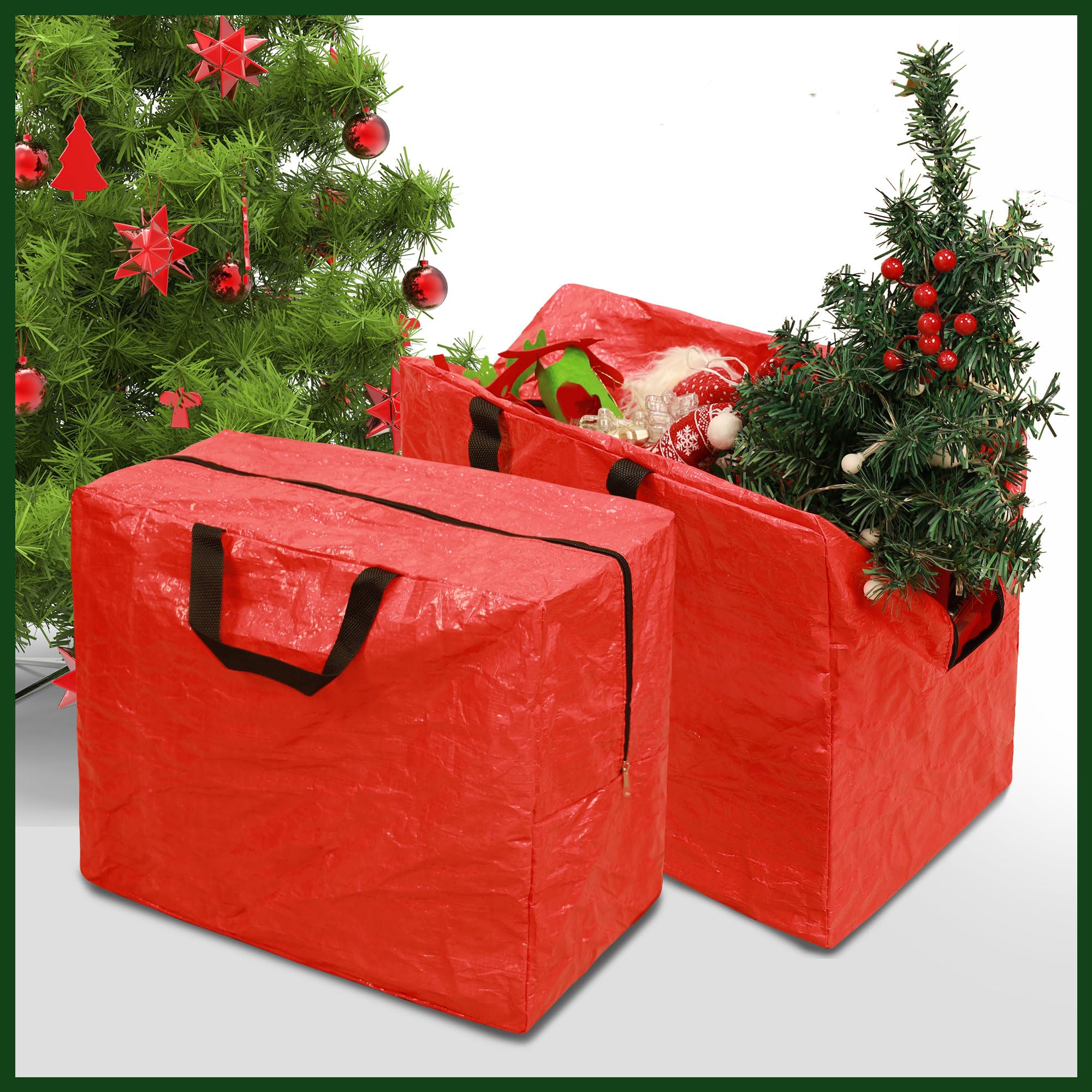 RICHIE Lot de 3 grands sacs de rangement pour sapin de Noël avec 2 sacs de décoration de Noël pour arbres de Noël jusqu'à 2,3 m de haut, boîte de rangement facile à transporter, sacs de rangement