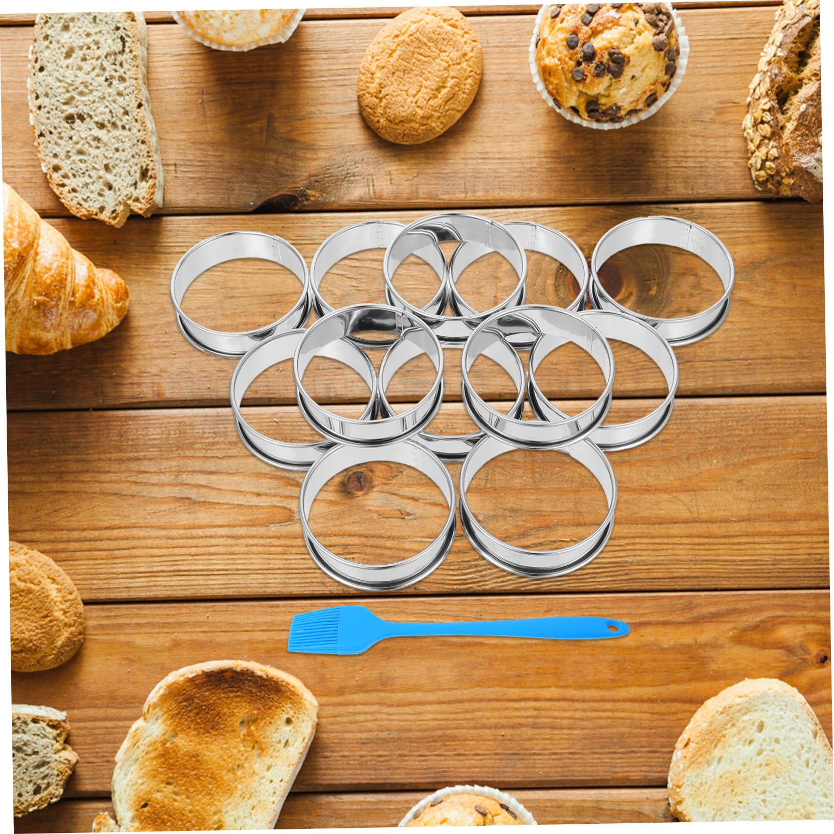 16 Pièces Lot de Cercles à Gâteaux Acier Inoxydable Moules à Pâtisserie Antiadhésifs avec Brosse Cercles pour Muffins et Mousses Ustensiles de Cuisson pour Desserts Faits Maison