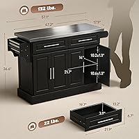 Vista 6 de HomCom Isla para cocina. Gabinete moderno con ruedas, con parte superior de acero inoxidable., Negro