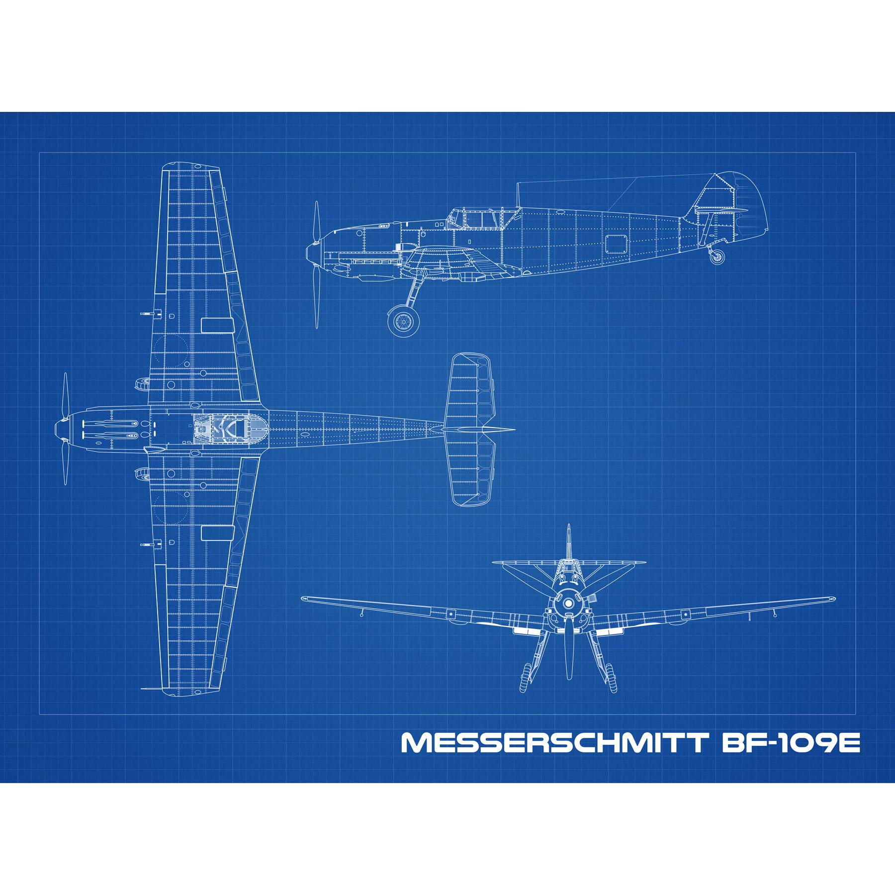 Artery8 Messerschmitt Bf 109E Fighter Plane Blueprint Plan Premium Wall Art Canvas Print 18X24 Inch