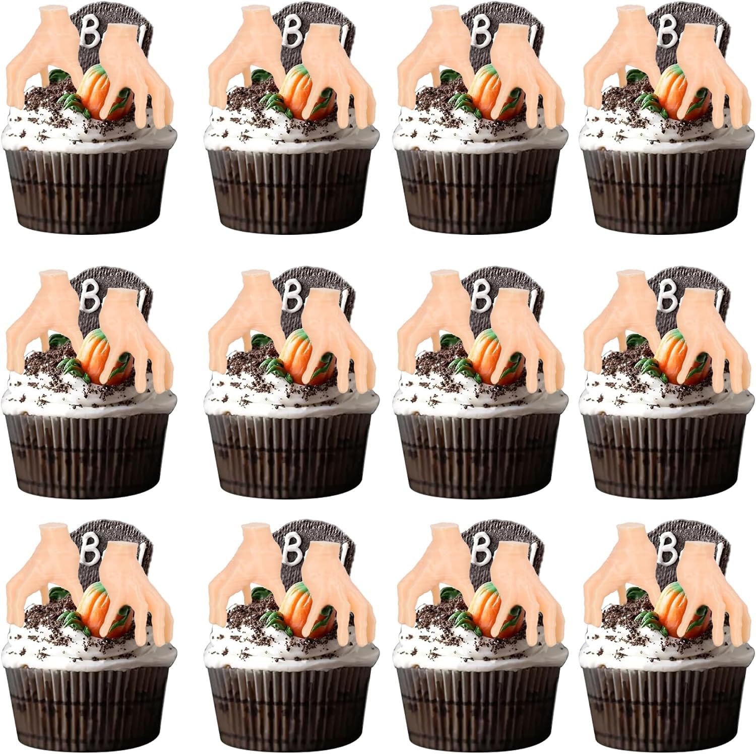 SYKYCTCY 36 Pack Gothic Hand Cupcake Toppers Plastic Horror Halloween Cupcake Picks Creepy 3D Mini Hand Cupcake Decorations for Halloween Theme Gothic Birthday Spooky Party Cake Decorations Supplies โ image 1