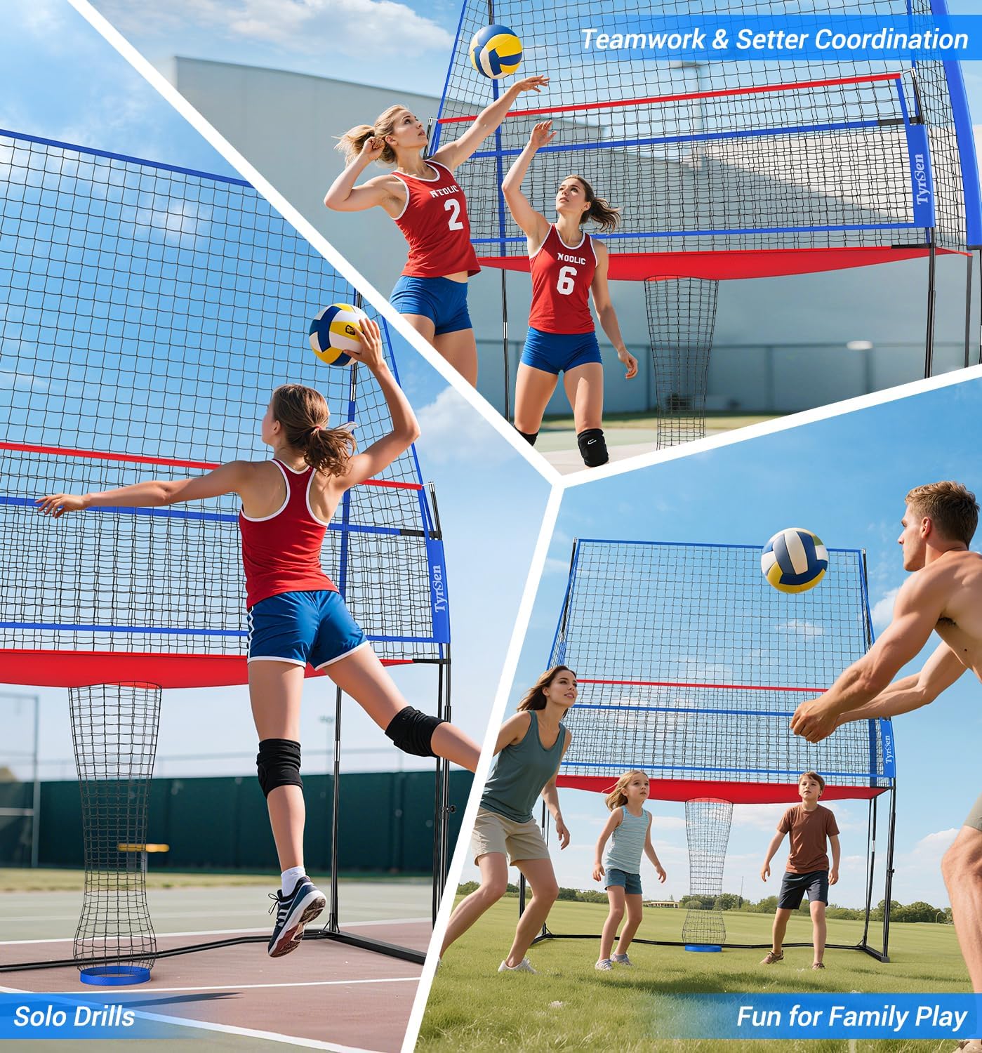 Volleyball Practice Net with Ball Return System, Height Adjustable 6.5-8FT, 11 * 8FT Portable Volleyball Training Equipment for Serving, Spiking, Solo and Team Drills, Indoor/Outdoor Use