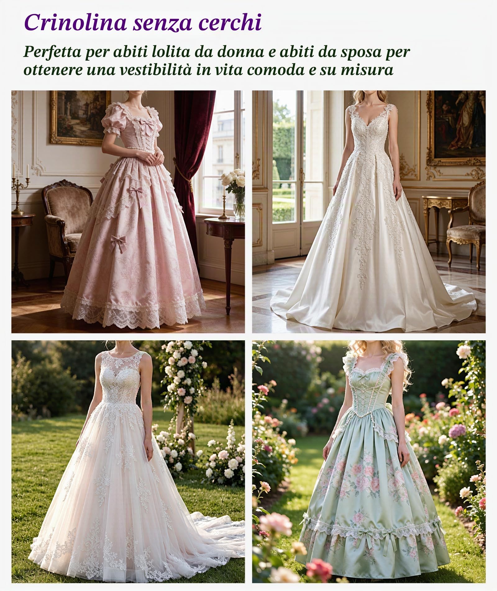 Sottogonna senza crinolina,m svasata, per abito da sposa lungo fino a terra, bianco, taglia unica