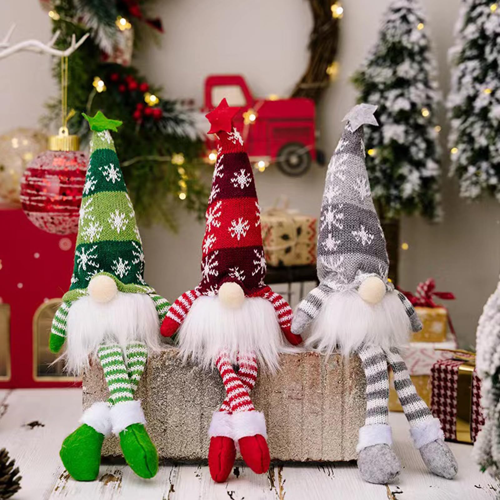 3er Set Beleuchtete Weihnachtswichtel - LED Weihnachtsdekoration, Handgefertigt, Verschiedene Designs