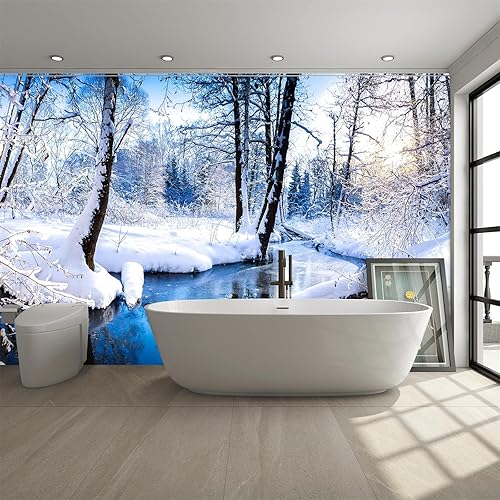 Miniatura 4 de FLFK Murales de pared 3D de paisaje de nieve de invierno, despegar y pegar, póster autoadhesivo extraíble para decoración de dormitorio, sala de
