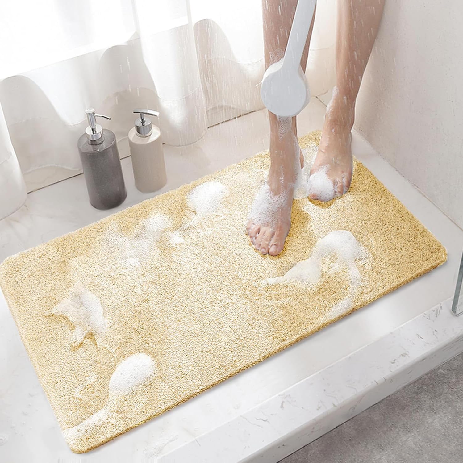 Tappetino Doccia Antiscivolo, Tappetino Doccia Angolare Antimuffa 70x70 Cm, Tappetino Da Bagno Con Ventose E Fori Di Drenaggio (bianco) | Leroy Merlin - Foto 2