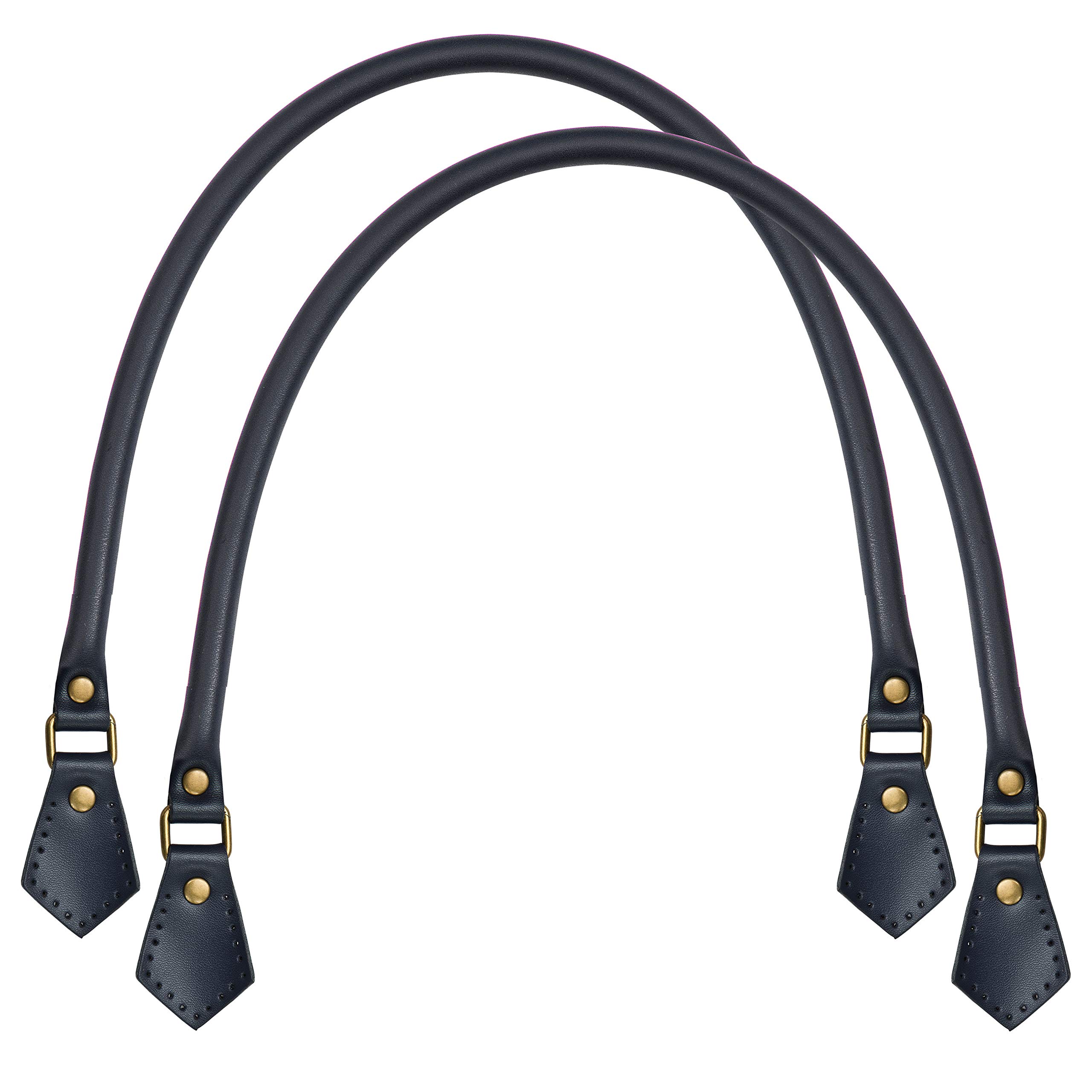 Real Leather Replacement Bag Handles 14 Colors (1 Pair) (Navy, 60cm)