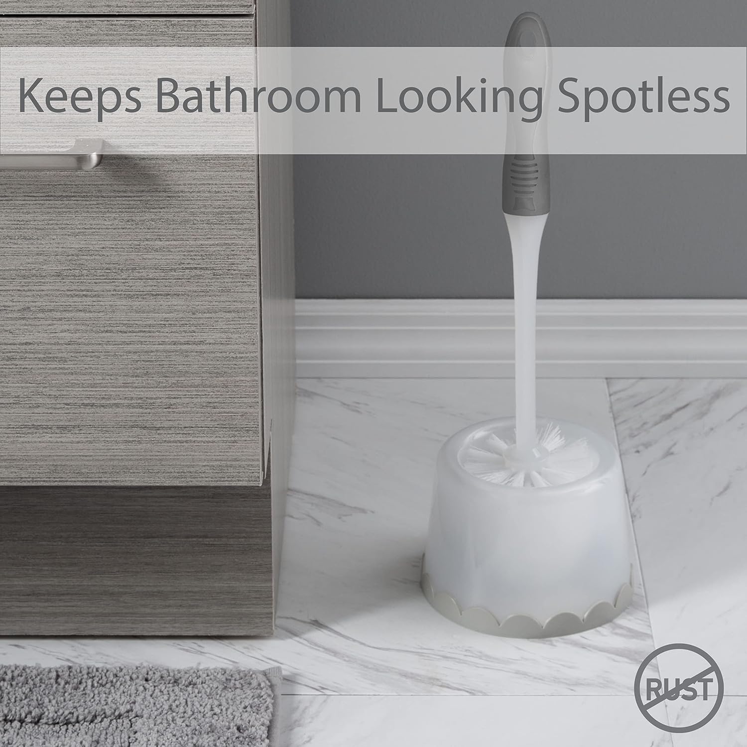 Bath Bliss Deluxe Toilet Bowl Brush and Stand | Dimensions: 5.37” Rd x 15” | 360 Brush Head | Bathroom Cleaning | Contemporary Design | Open Holder | Grey