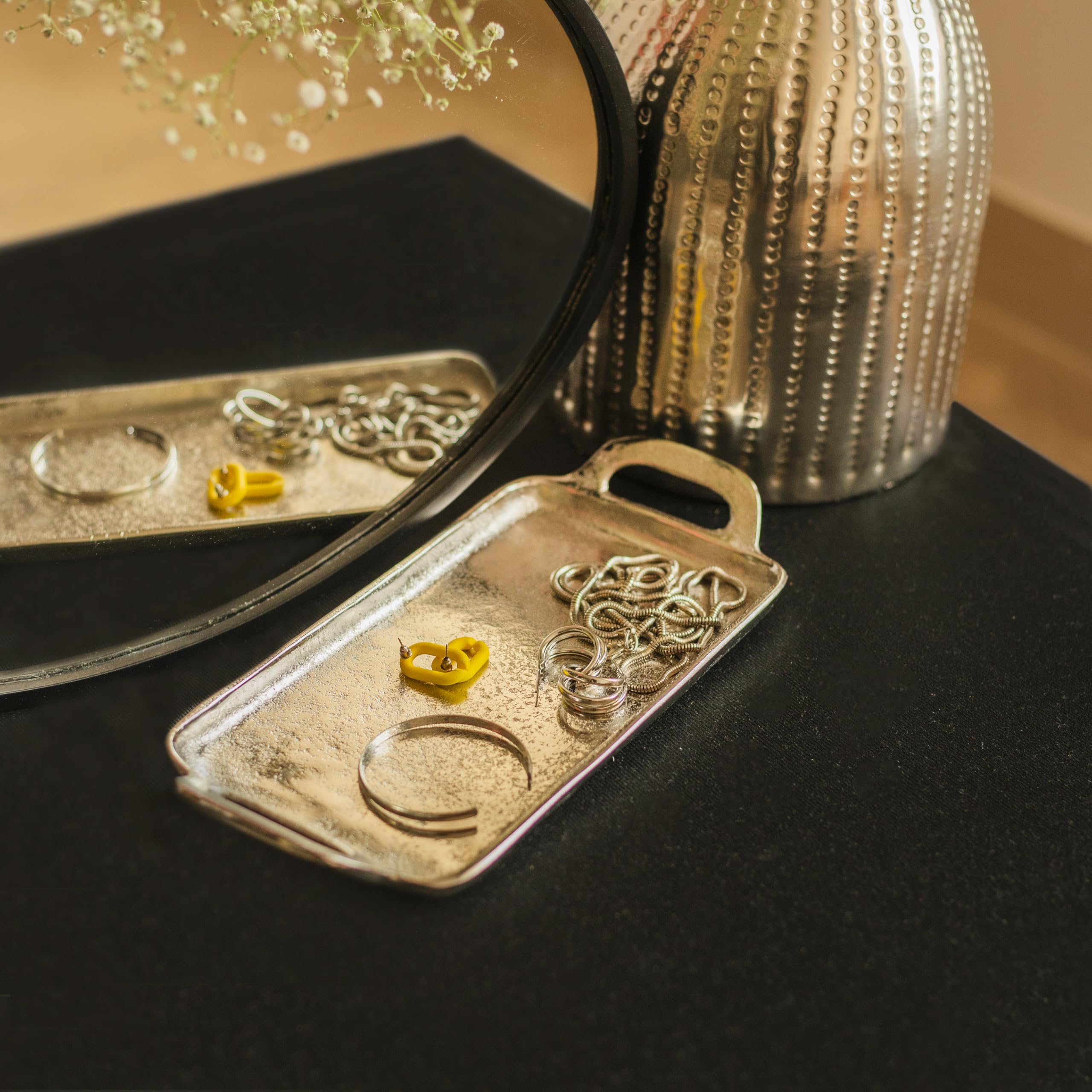 10Club Textured Silver Metal Rectangular Tray - 1 Pc (12" X 5")|Tray For Home Decor Gifting Item|Decorative Tray For Diwali,Festival|Pooja Decorative Item For Livingroom Dining Office Center Table (B0CTMD5ZZG) Amazon Price History, Amazon Price Tracker