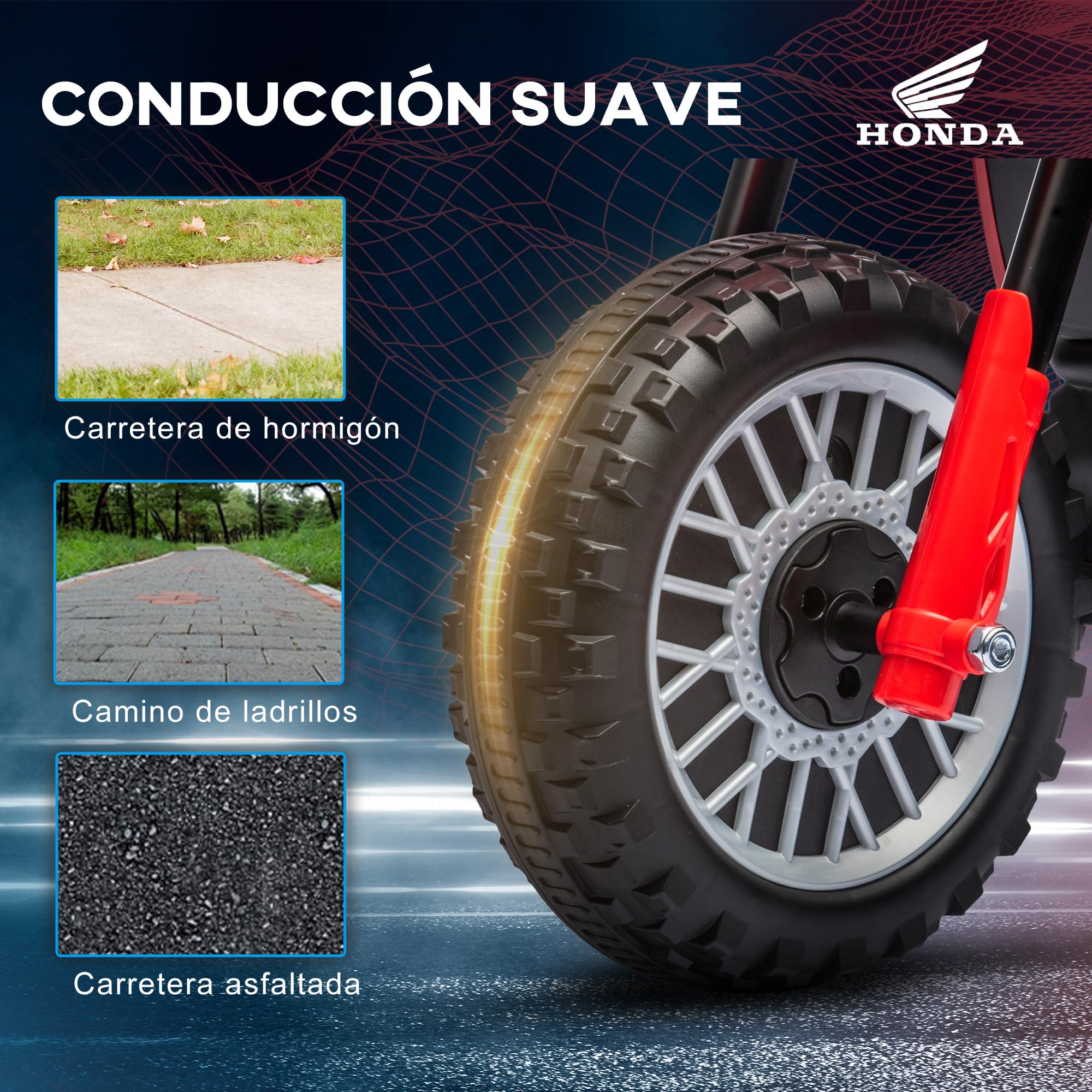 HOMCOM Moto Eléctrica con Licencia Honda CRF450RL para Niños de +18 Meses Motocicleta de Batería 6V con Velocidad 3 km/h Bocina y Sonido de Arranque Carga 25 kg 71x40,5x43,5 cm Rojo