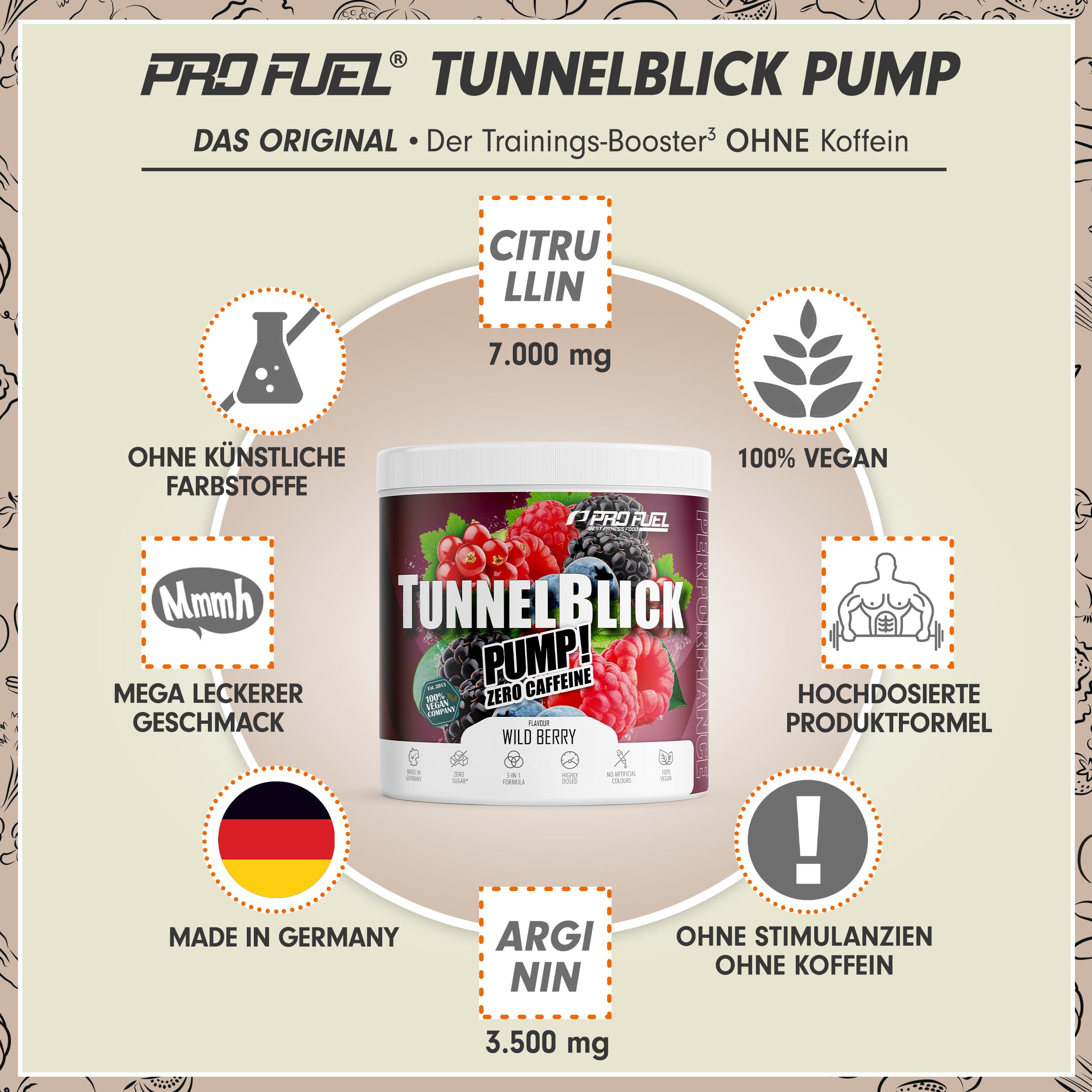 Pump Booster³ ohne Koffein WILD BERRY 440g - innovative Pump Formel aus Aminosäuren und Pflanzenextrakten – hochdosierter Pre Workout Booster³ koffeinfrei - Made in Germany - 100% vegan