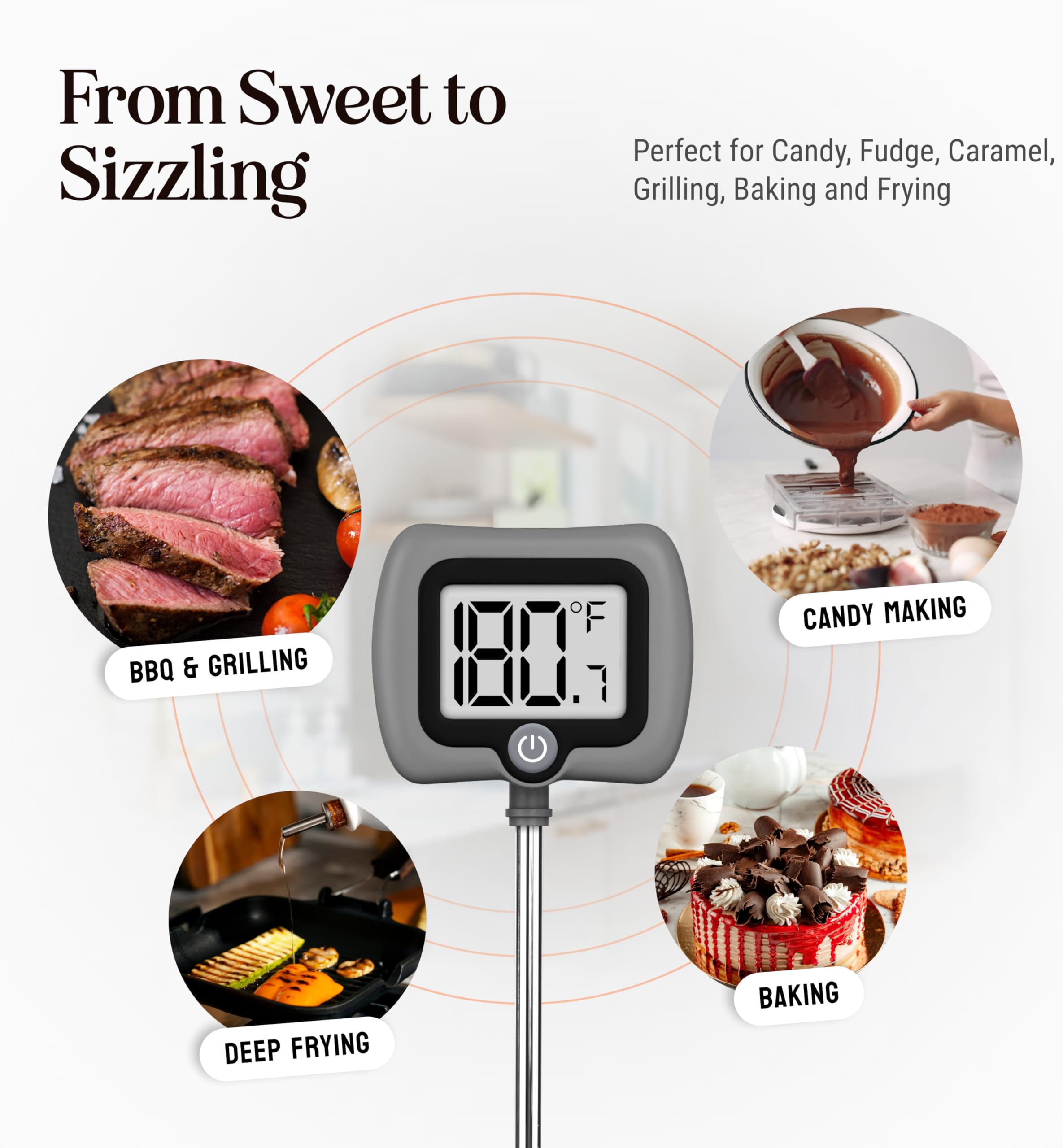Craft911 Thermomètre de cuisine numérique avec manique, lecture instantanée pour la cuisine, la pâtisserie et la pâtisserie - 10 sondes en acier inoxydable - Écran LCD - Outils et