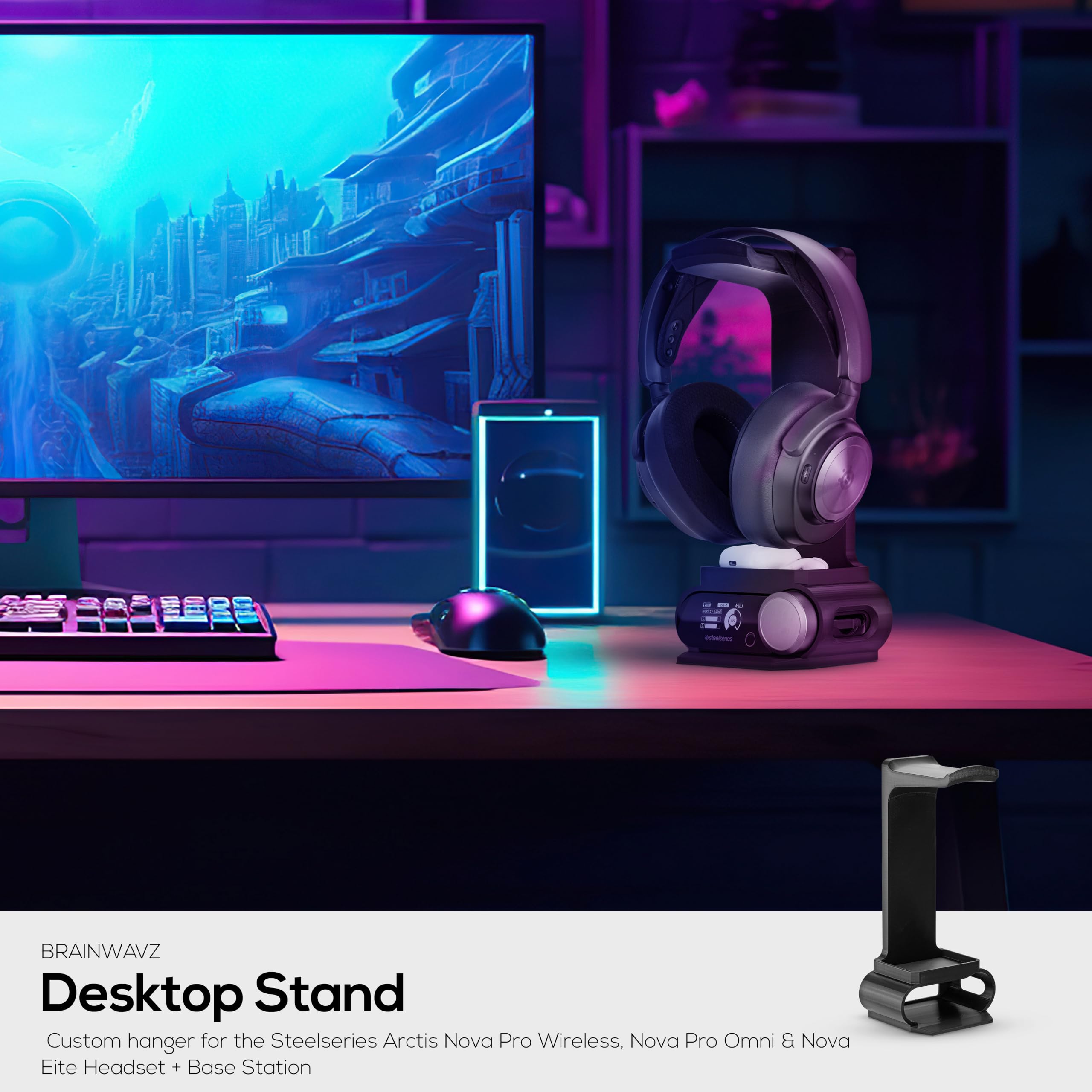 BRAINWAVZ Supporto per cuffie progettato per cuffie wireless Steelseries Arctis Nova Pro con dock per la stazione base wireless (HPS01)