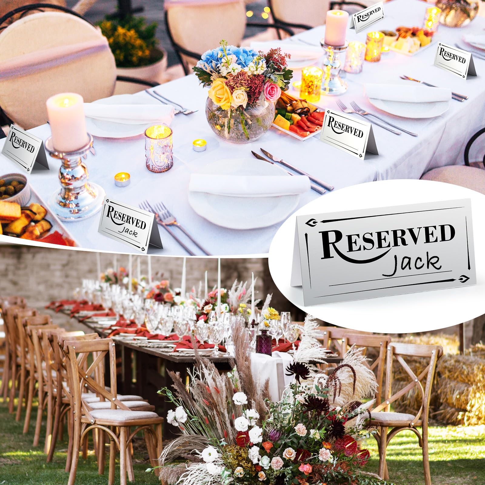 Resurhang 300 letreros de papel para mesa reservada con línea de nombre reservada, letreros de doble cara para reservar asientos, restaurantes, bodas, recepciones, iglesias, reuniones de negocios