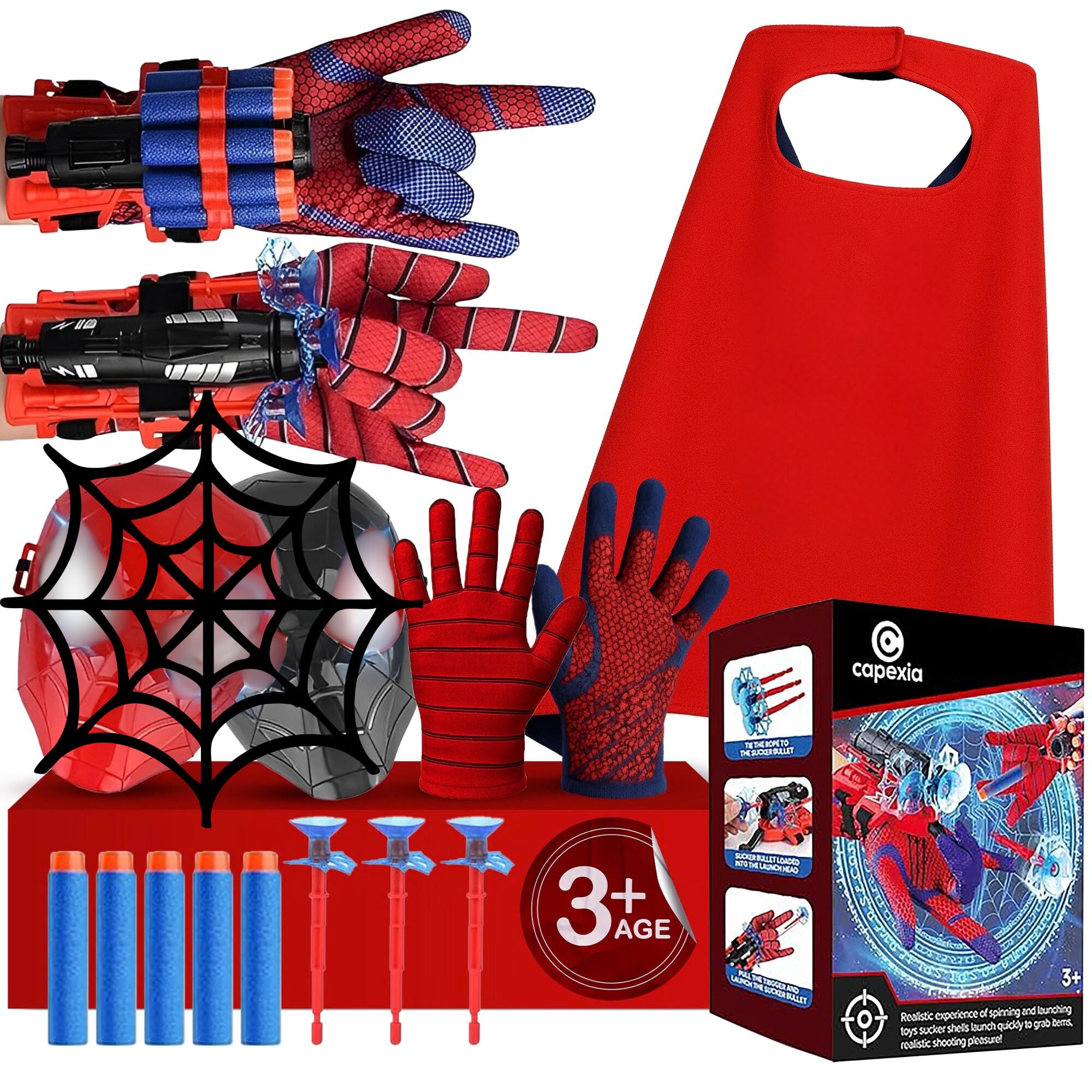 Superhero Toy Set – Includes 2 Shooters, 2 Gloves, 2 Masks, and 1 Cape – Ideal for Indoor and Outdoor Costume Role-Playing & Imaginative Play