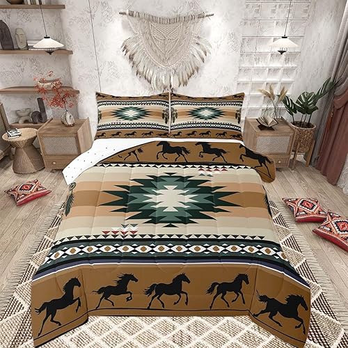 Feelyou Rustic Western Bedding Set Twin Size Kids Brown Southwestern Aztec Comfo