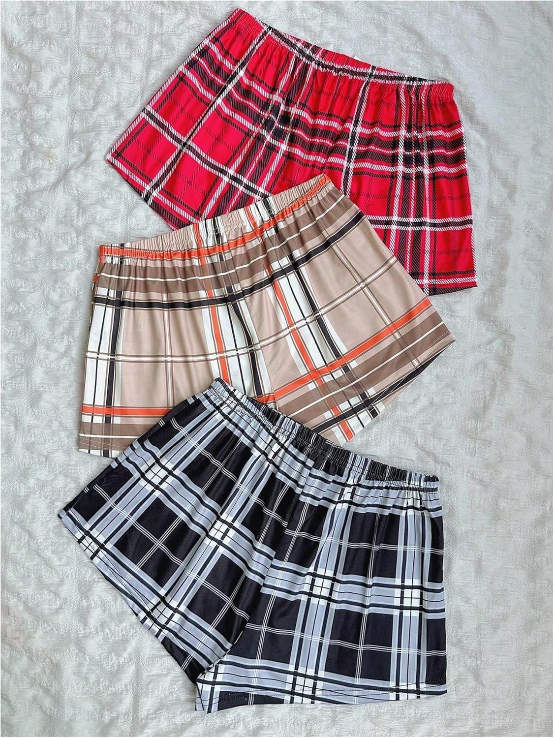 Milumia Women's 3 Pieces Plaid Pajama Shorts Bow Elastic Waist Pj Sleep Shorts - Image 3