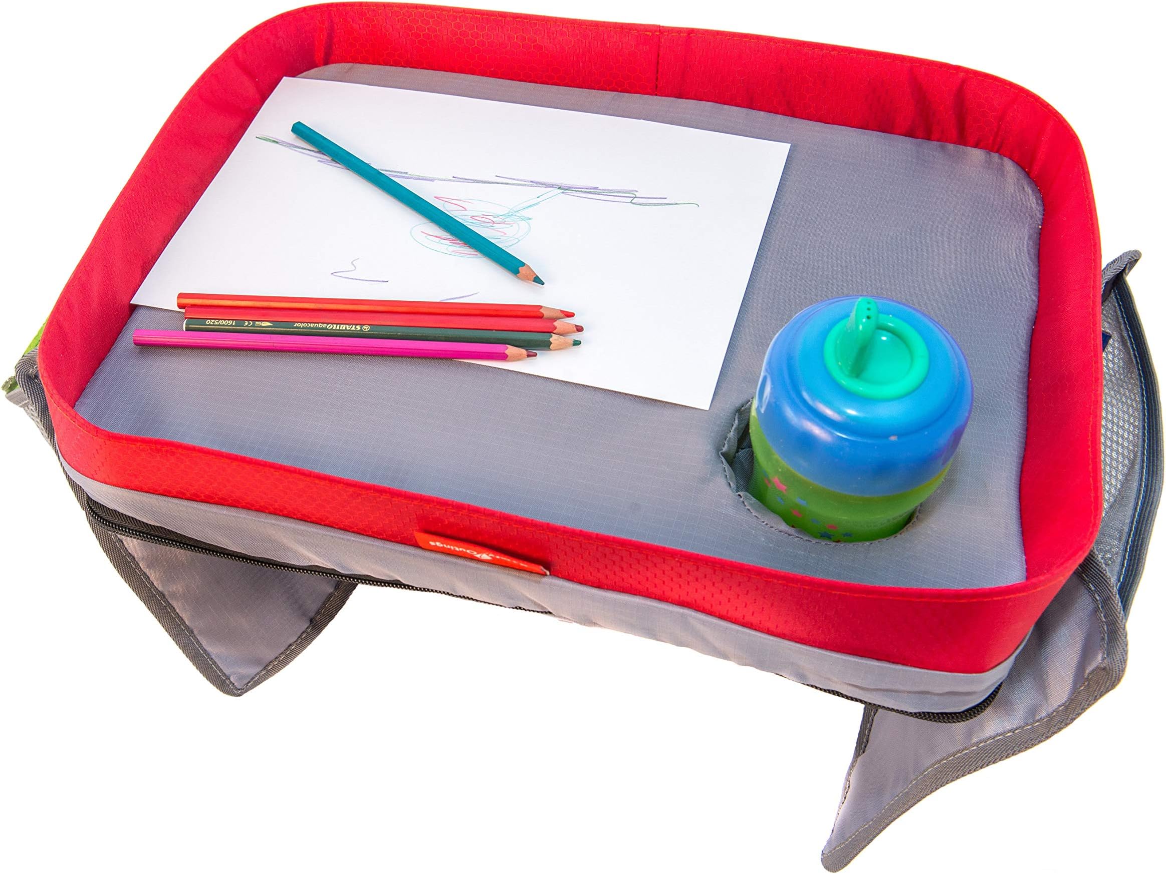 Kids Car Seat Travel Lap Tray for Snack and Play, Easy to Clean Activity Table with Cup Holder and Removable Strap, Sturdy Toddler Lap Desk, Perfect for Traveling on Long Journeys with Children