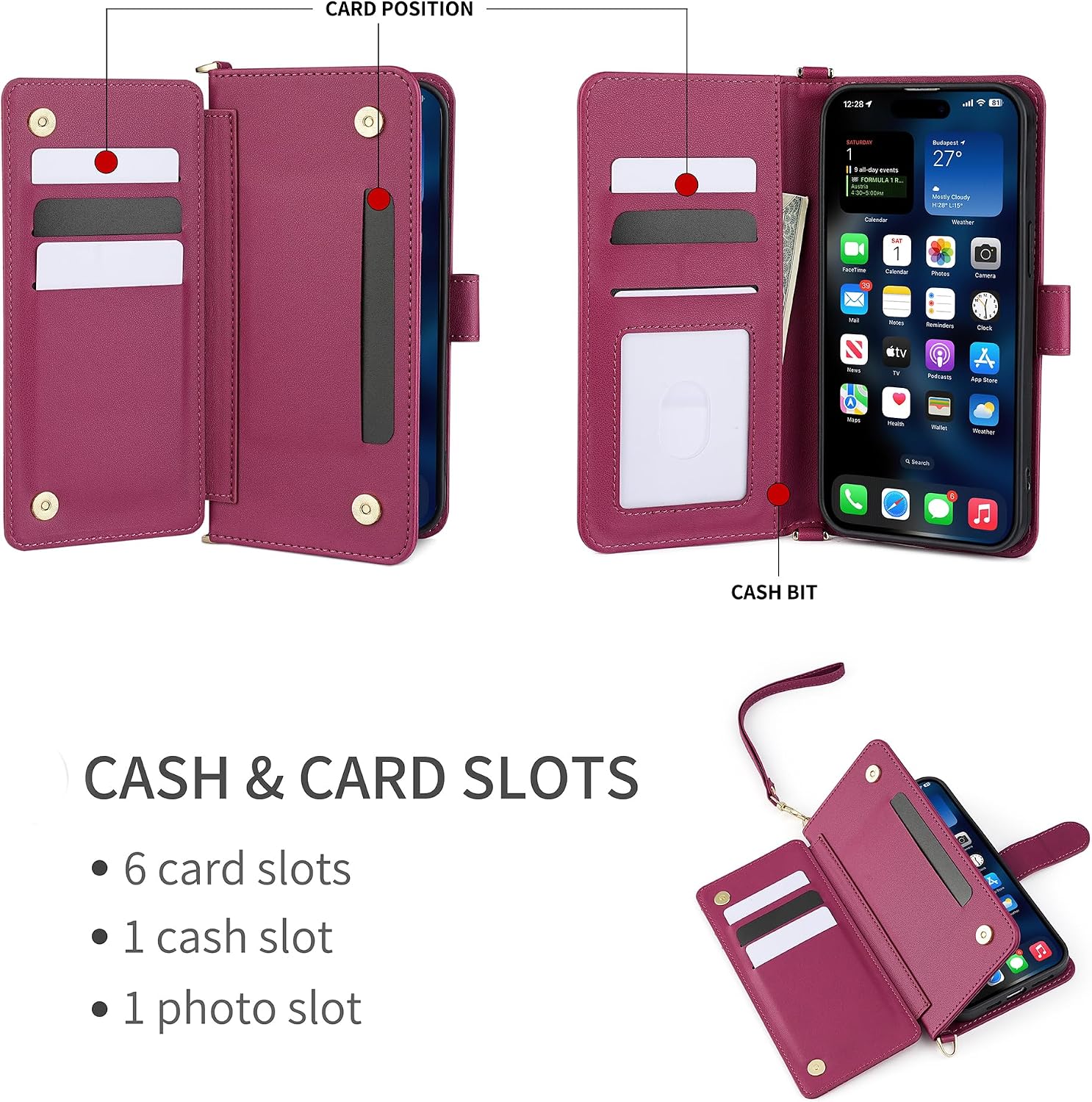 Compatible with Nothing Phone (4a) Flip Kickstand Double Card Slot Wallet Case Black