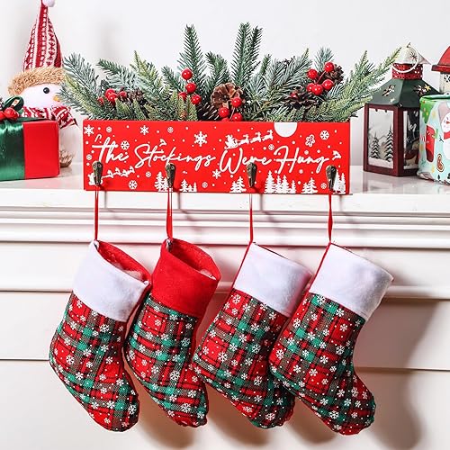 Miniatura 4 de Geetery Caja de madera de Navidad con colgador de calcetines, soporte para calcetines de Navidad para mantel multiusos, caja de centro de mesa con