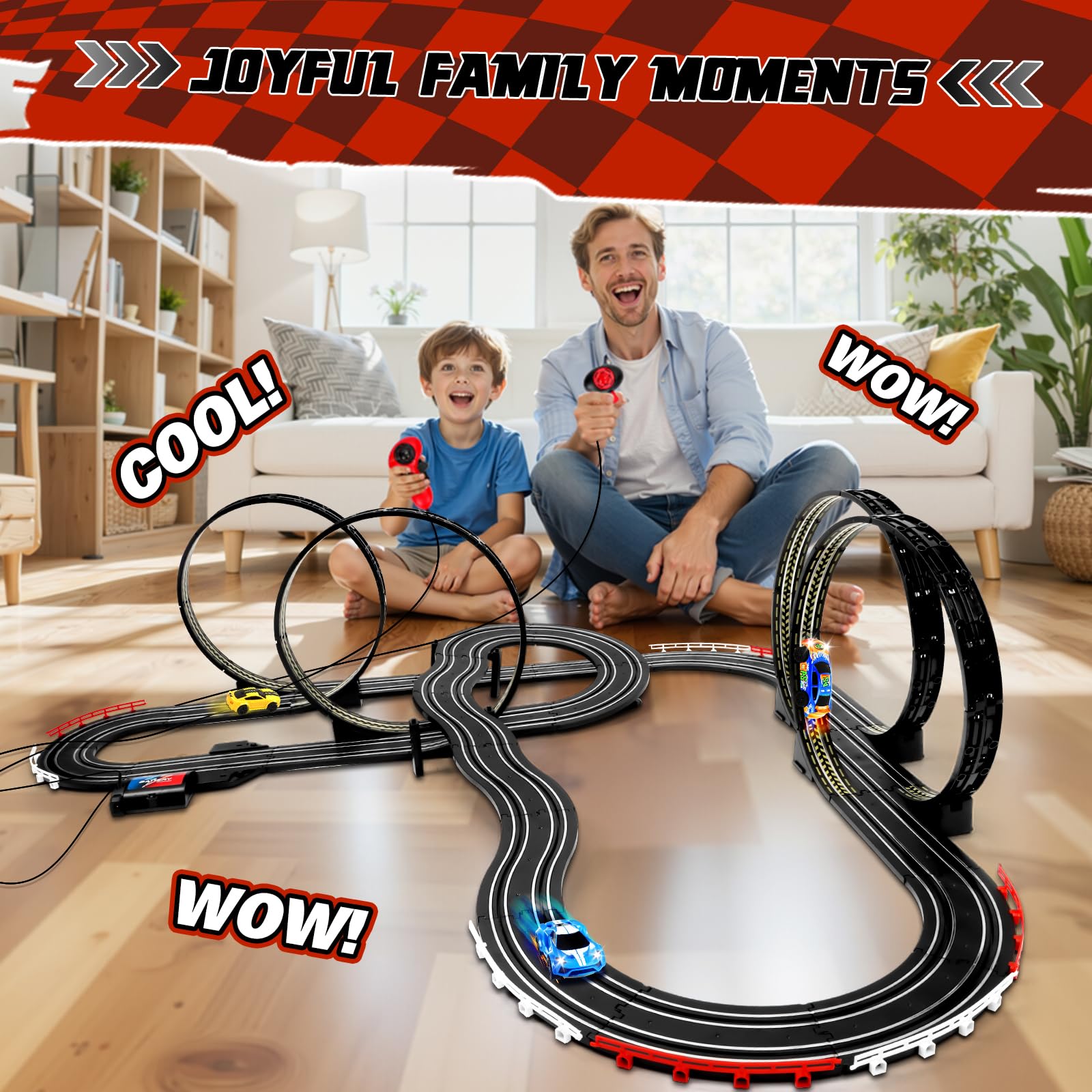 IEEILULU Pista Carreras Electrica, 1:64 Pista Coches Niños con 4 LED Coches Contador Vueltas Bucle 360°, Extralargo Circuito Coche Juguete Regalos Niños 6+ Años (821CM)