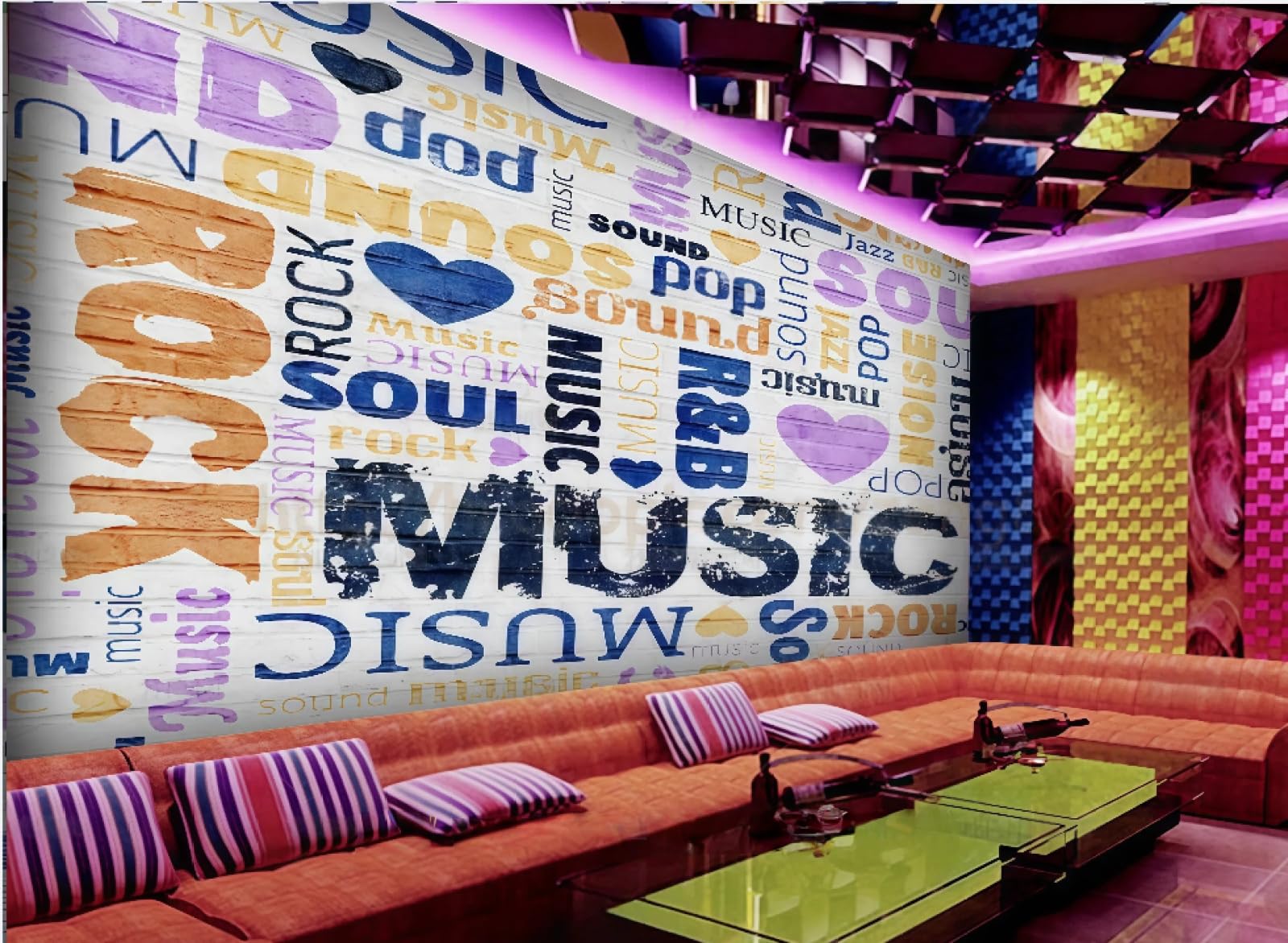 Rskjdghshd 3D Wallpaper Nostalgic White Wall Color Letters Music Theme Bar Western Restaurant Background Wall Mural Afternoon Tea Coffee Shop Wallpaper,,400X280cm