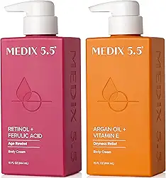 Medix 5.5 Loção corporal Retinol + creme de óleo de argan conjunto de cuidados com a pele 2 peças Hidratante corporal e facial | Loção firmadora para o corpo reduz a aparência de rugas, celulite, pele