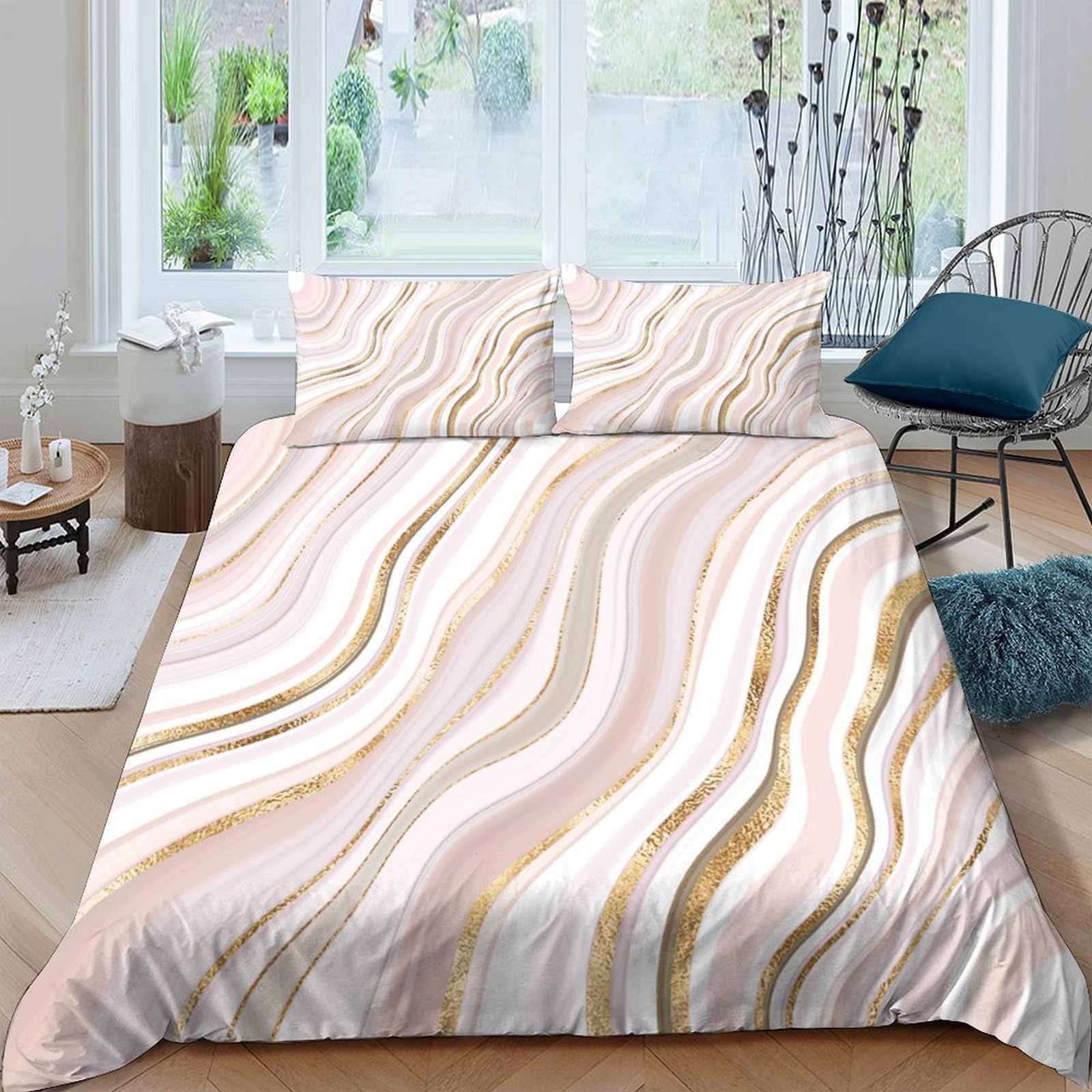 Ctjqhvkz Style-2 3D Printed Marble Swirl Fitted Sheet Microfiber Soft Breathable Golden Wave Bed Cover For Bedroom Guest Room Mattress Decor Single（135X200cm）