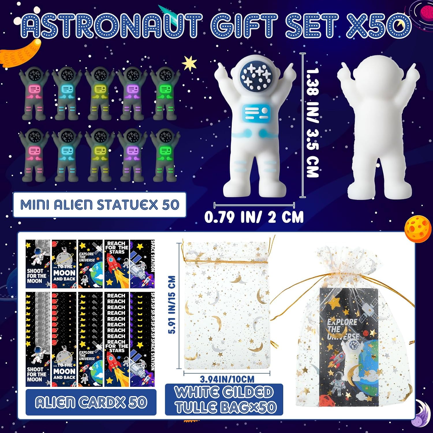 50 Pack Glow Astronaut Figurines, Space Party Favors, Space image 2