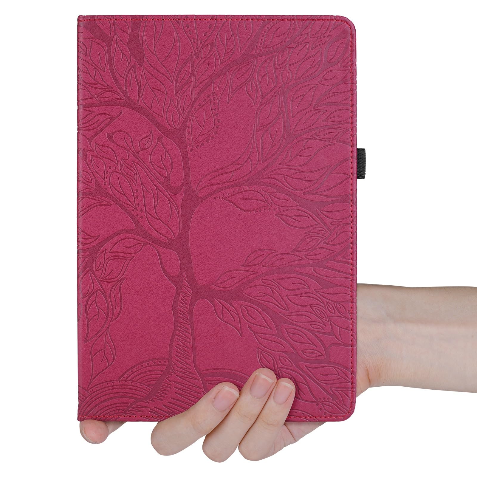 Kompatybilny z etui Kindle Fire HD 8 (7./8. generacji, wydanie 2016/2017/2018) na tablet obracany o 360 stopni stojak składany pokrowiec drzewo życia tłoczona powłoka(Rosso)