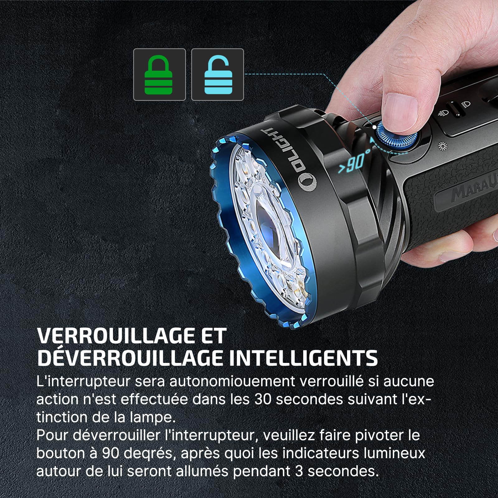 OLIGHT X7R Marauder 2 Lampe Torche Ultra Puissante 14000 Lumens 800 Mètres | Lampe de Poche Rechargeable USB, IPX8 Étanche, Flashlight Ultra Puissante, 7 Modes Spot/Flood pour Camping, Urgence