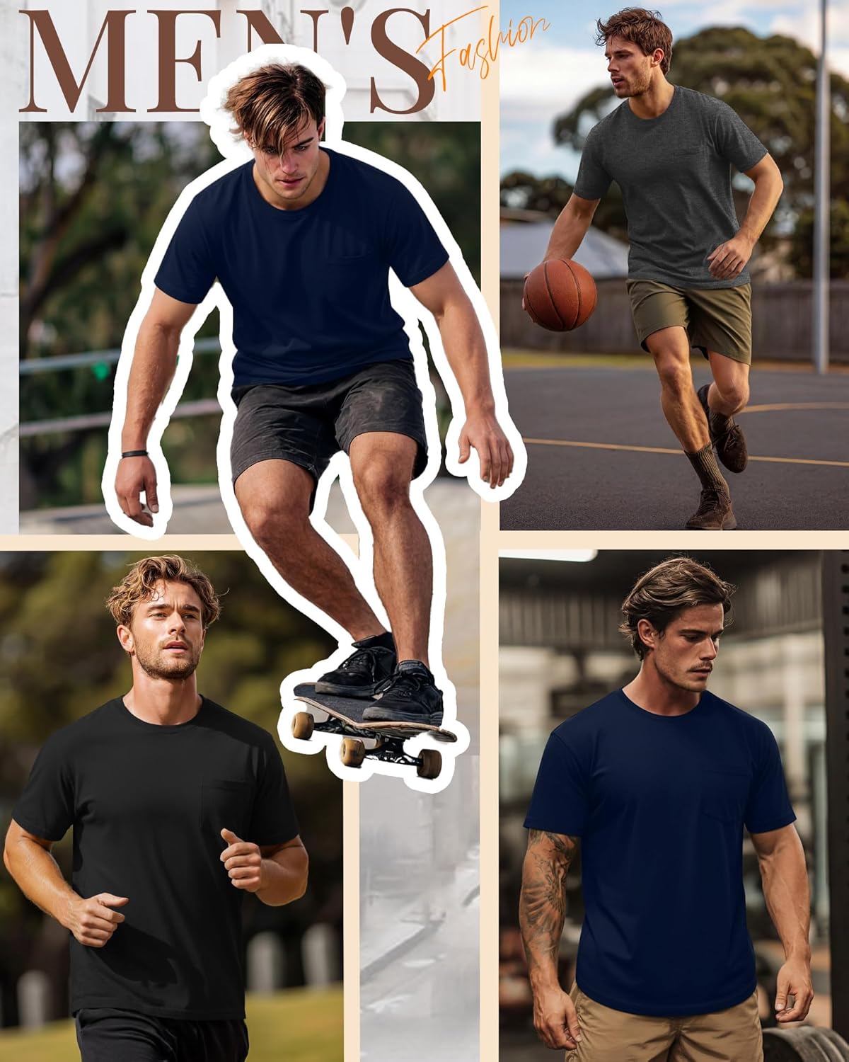 Ficerd 3 Pack Men's Big and Tall T Shirt, Short Sleeve Pocket Cotton Tee Crew Neck Lightweight Tops Solid Loose Fit Shirts(Black, Navy Blue, Dark Mixed Gray,X-Large) - Image 2