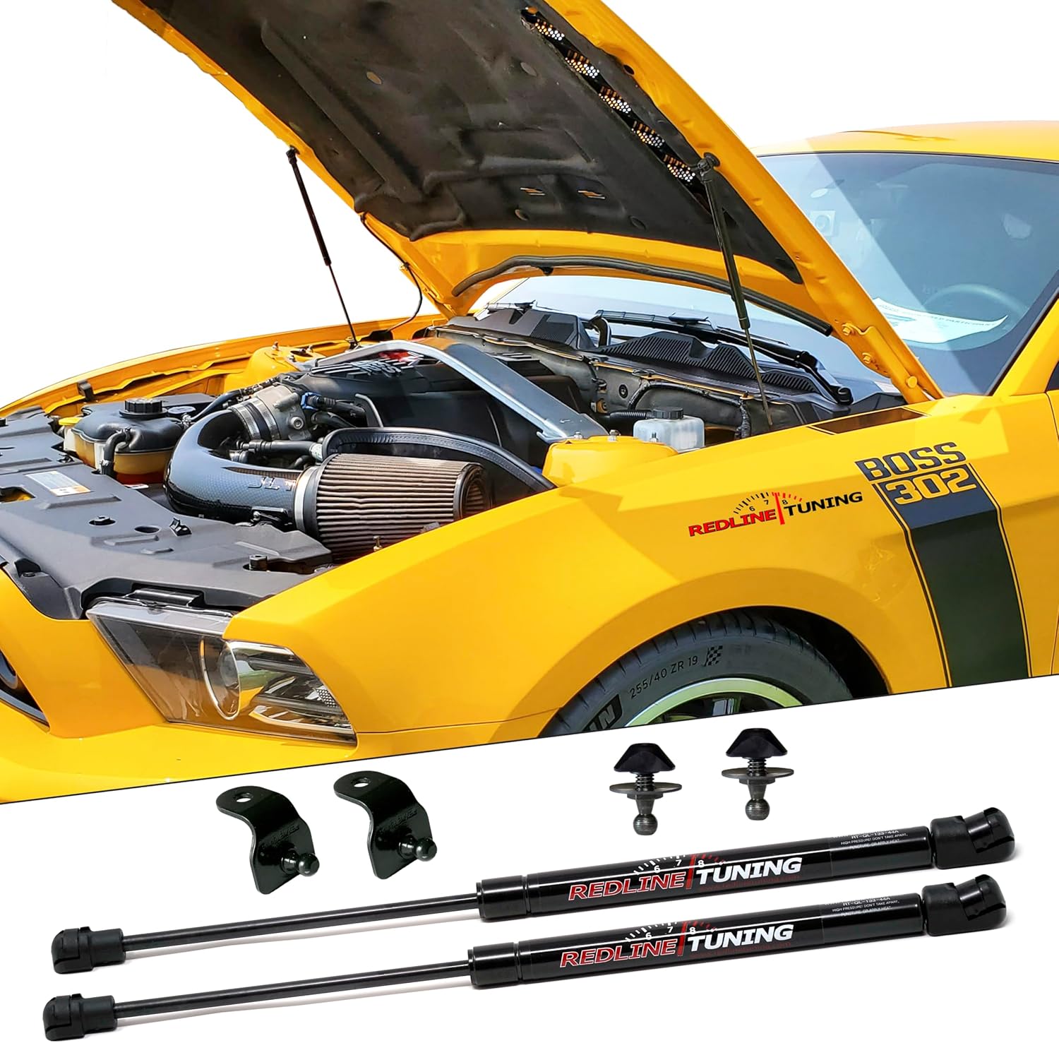 Redline Tuning 21-11024-02 Hood QuickLIFT Plus Bolt in Struts Compatible with Ford Mustang 2005-2014 All Stock Hoods (All Black Components)
