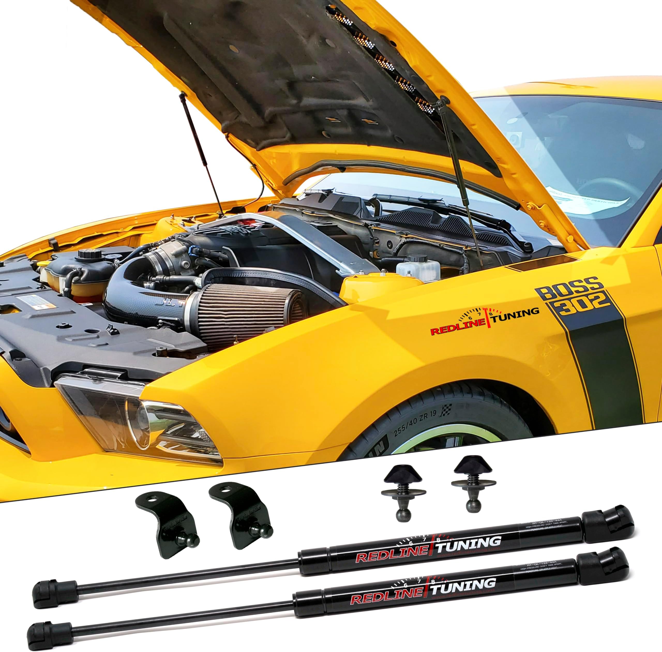 Redline Tuning 21-11024-02 Hood QuickLIFT Plus Bolt in Struts Compatible with Ford Mustang 2005-2014 All Stock Hoods (All Black Components)