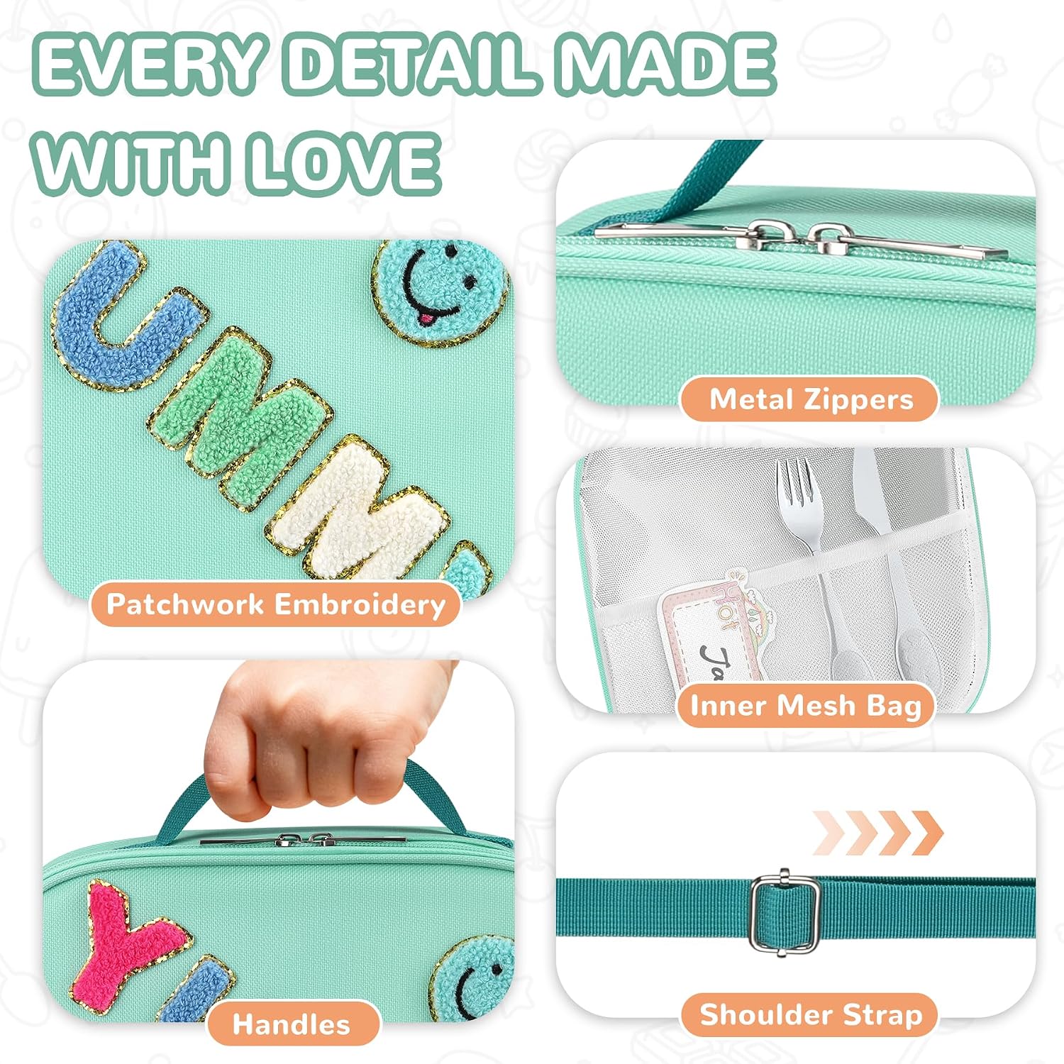 Insulated Kids Lunch Bag for School Bento Box Boys Girls,green image 4