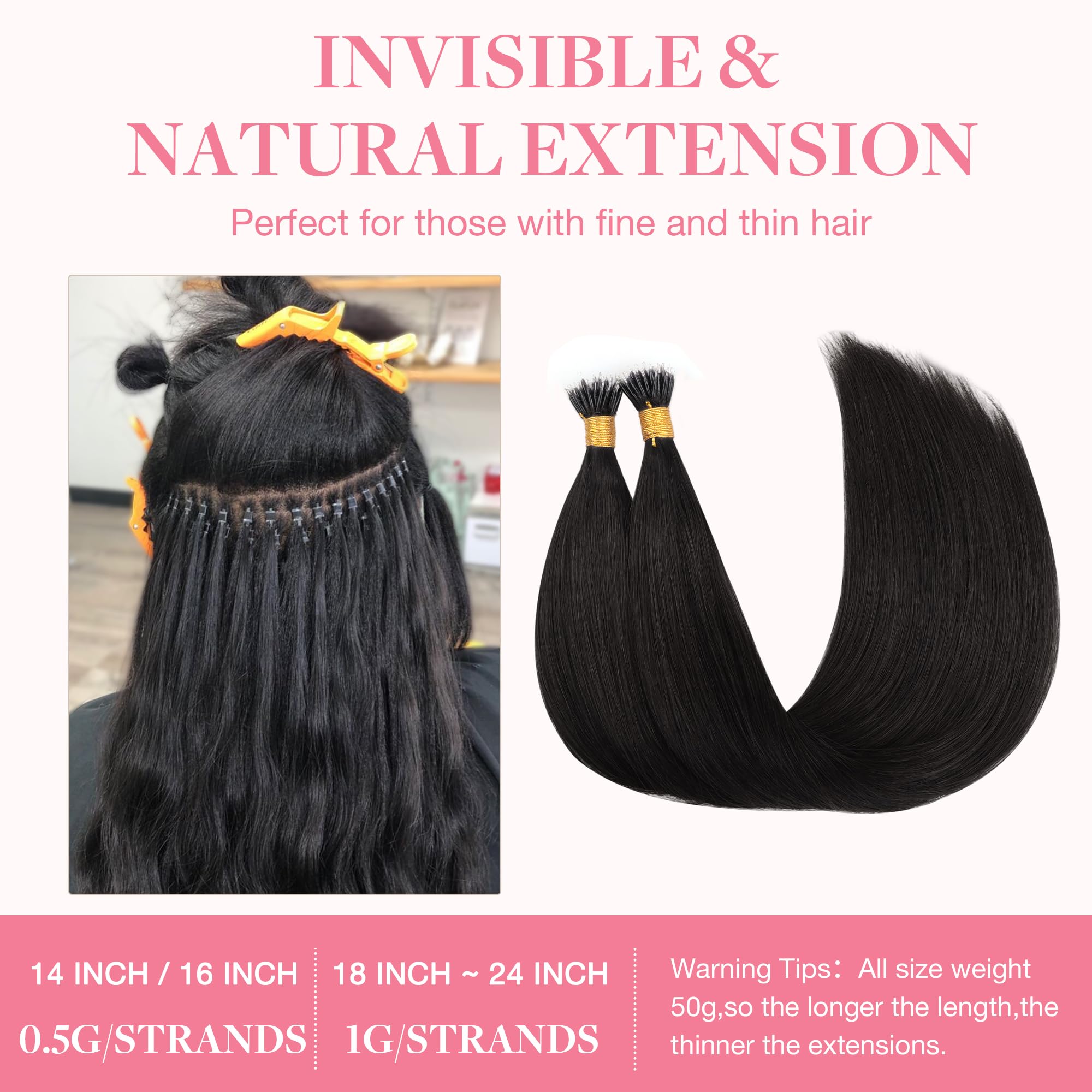 GOO GOO Nano Hair Extensions Real Human Hair, Nano Beads Hair Extensions - Image 3