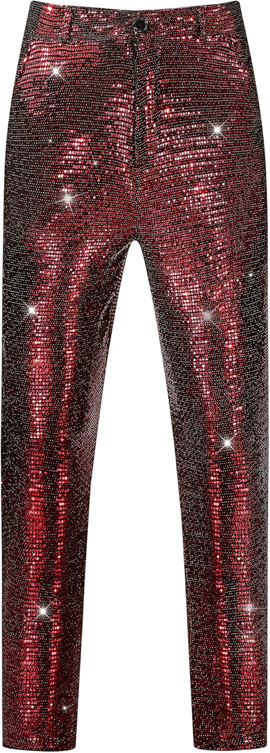 Lars Amadeus Sequins Pants for Men's Party Disco Shiny Sparkly Straight Leg Trousers - Image 3