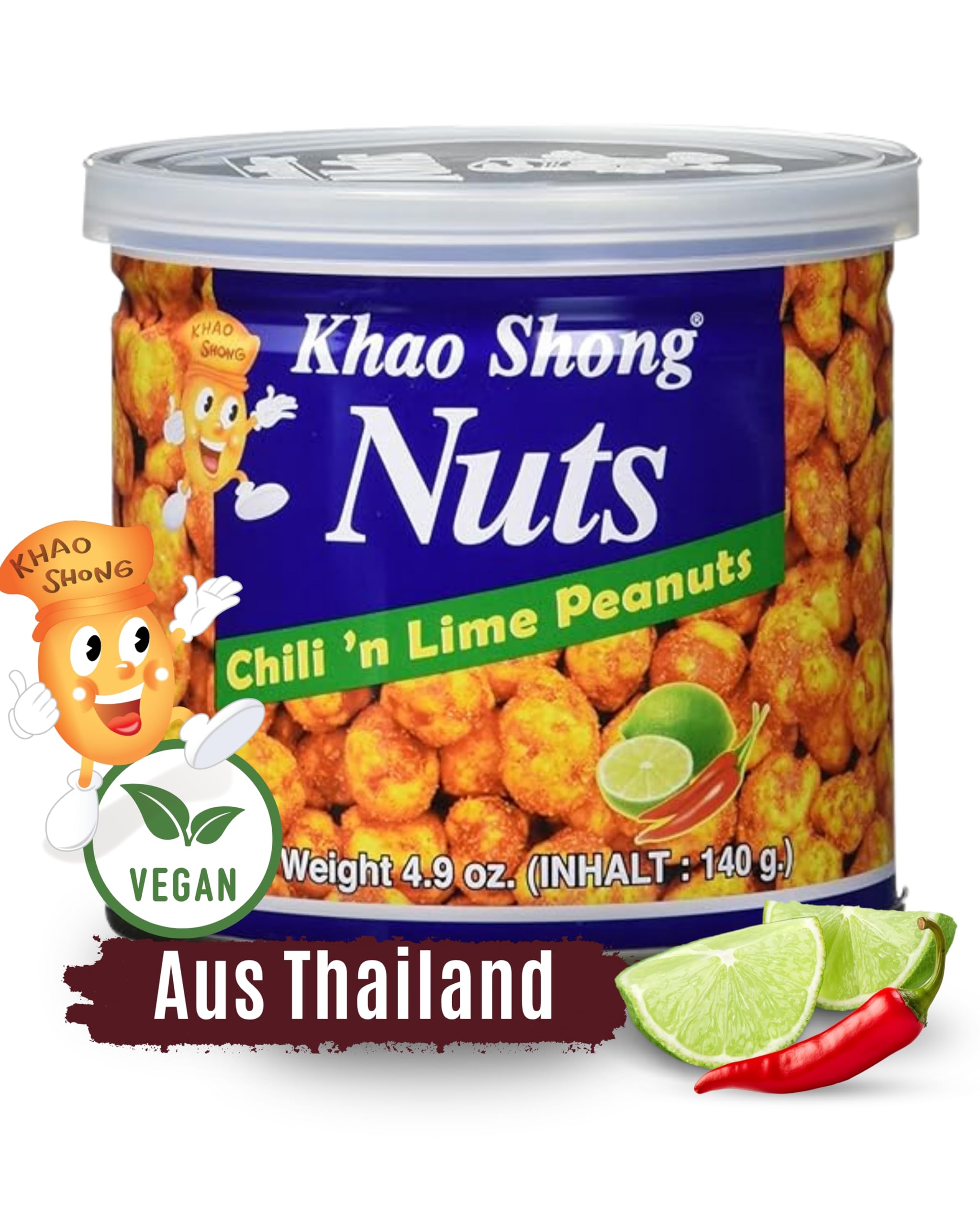Khao Shong – Erdnüsse im Teigmantel mit Chili & Limette – Fruchtig-scharfer Asia Snack – Snacks, Nüsse & Erdnüsse - Original aus Thailand – 1 x 140g