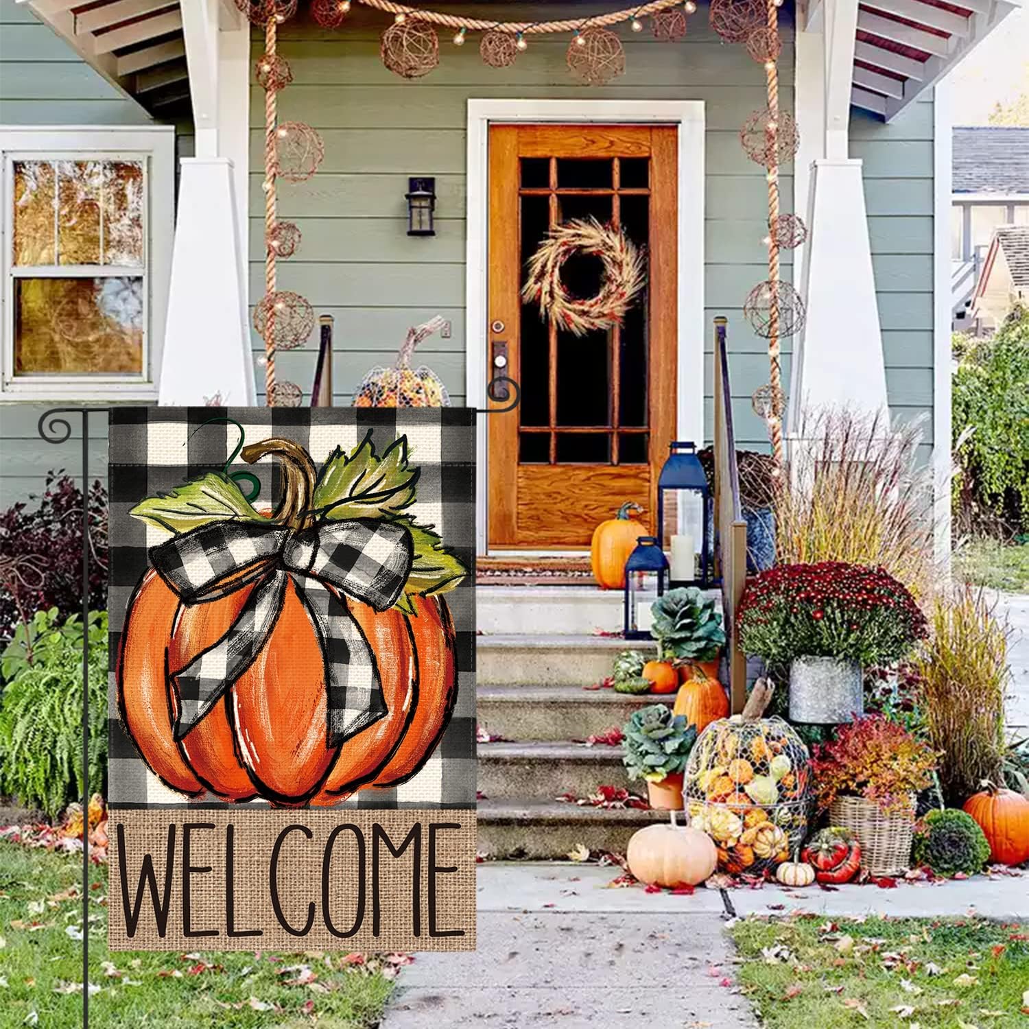 AVOIN colorlife Fall Thanksgiving Pumpkin Welcome Garden Flag 12x18 Inch