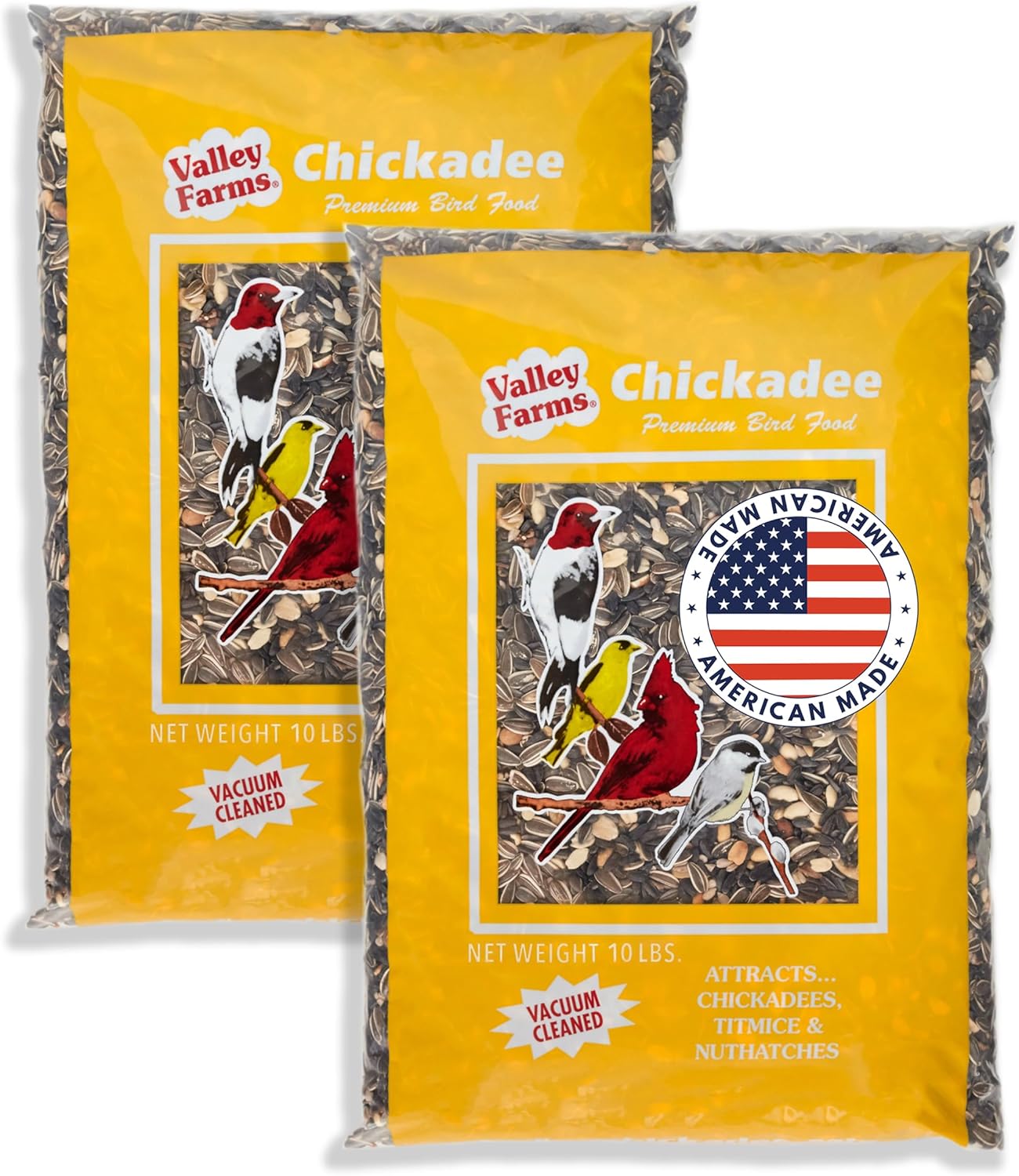 Valley Farms Chickadee Mix 10 LB 2-Pack (20 LB Total) Wild Bird Food for Outside Feeders, Chickadee Bird Seed w/Peanuts and Sunflower Hearts for Birds, Stiped Sunflower Seeds