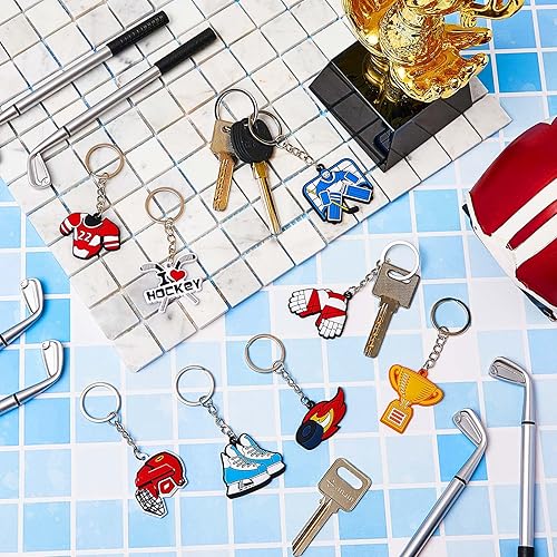 Miniatura 4 de Taiyin 36 llaveros de hockey sobre hielo a granel para niños y niñas, de PVC, unisex, regalos de fiesta de hockey sobre hielo, bonitos y geniales,