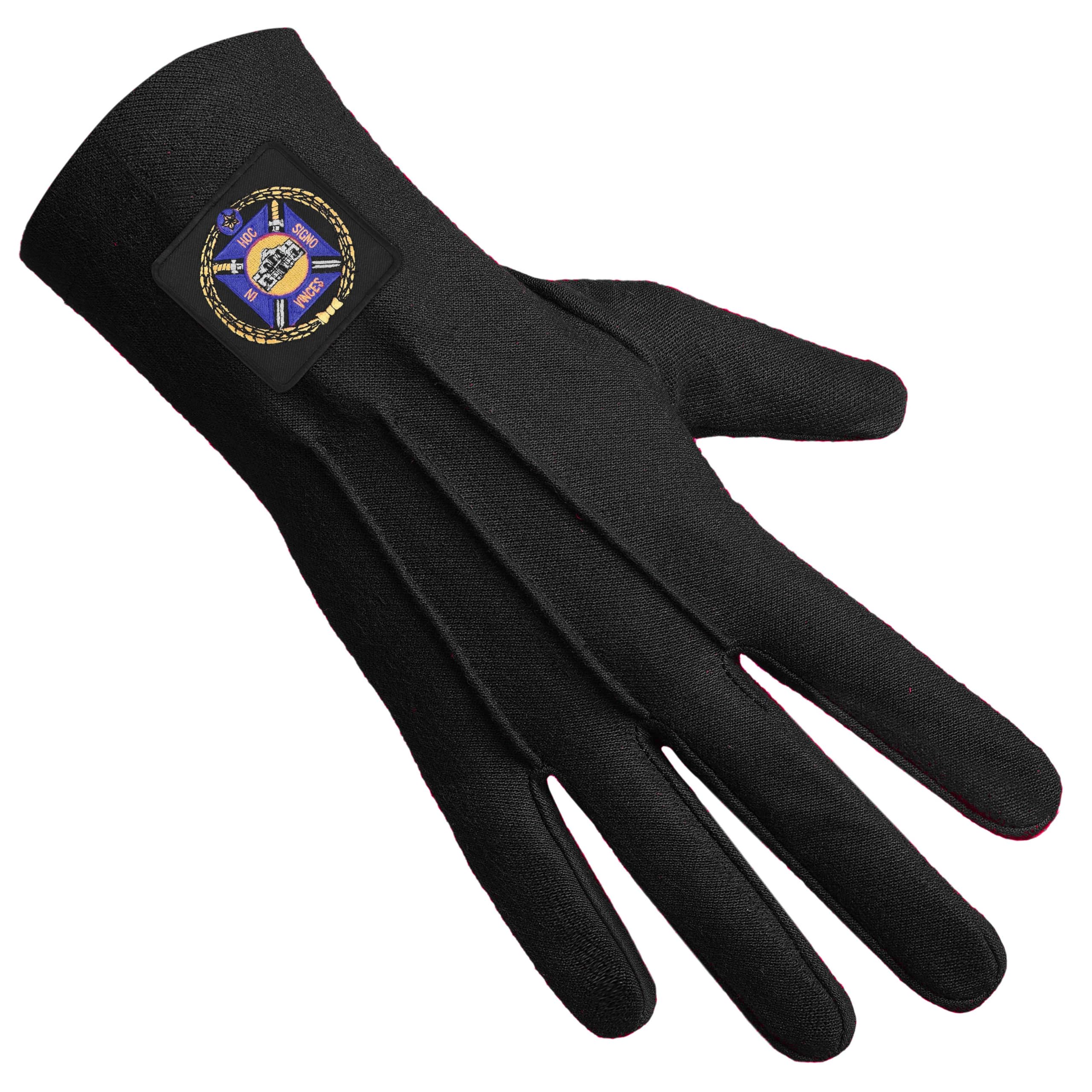 BRICKS MASONS Knights Templar Commandery Glove - Black Patch With Purple Emblem - L