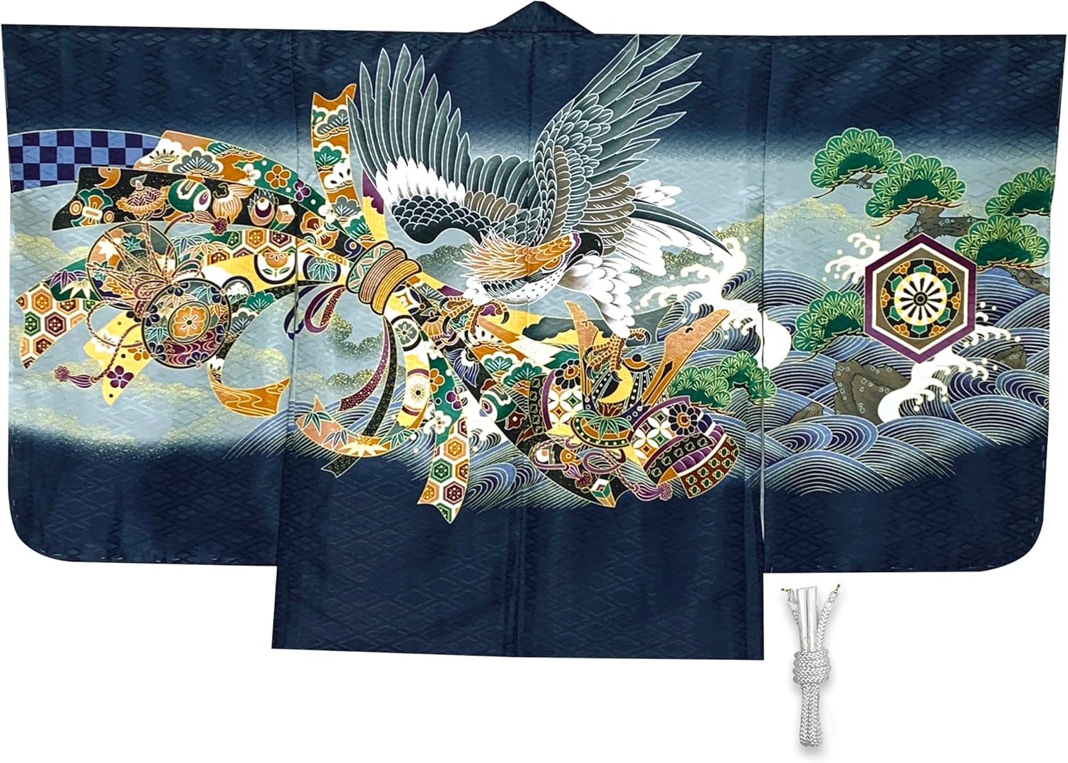 七五三 5歳 男の子 男児 着物 羽織 袴 セット 青 水色 鷹 松 5B-4 紺色