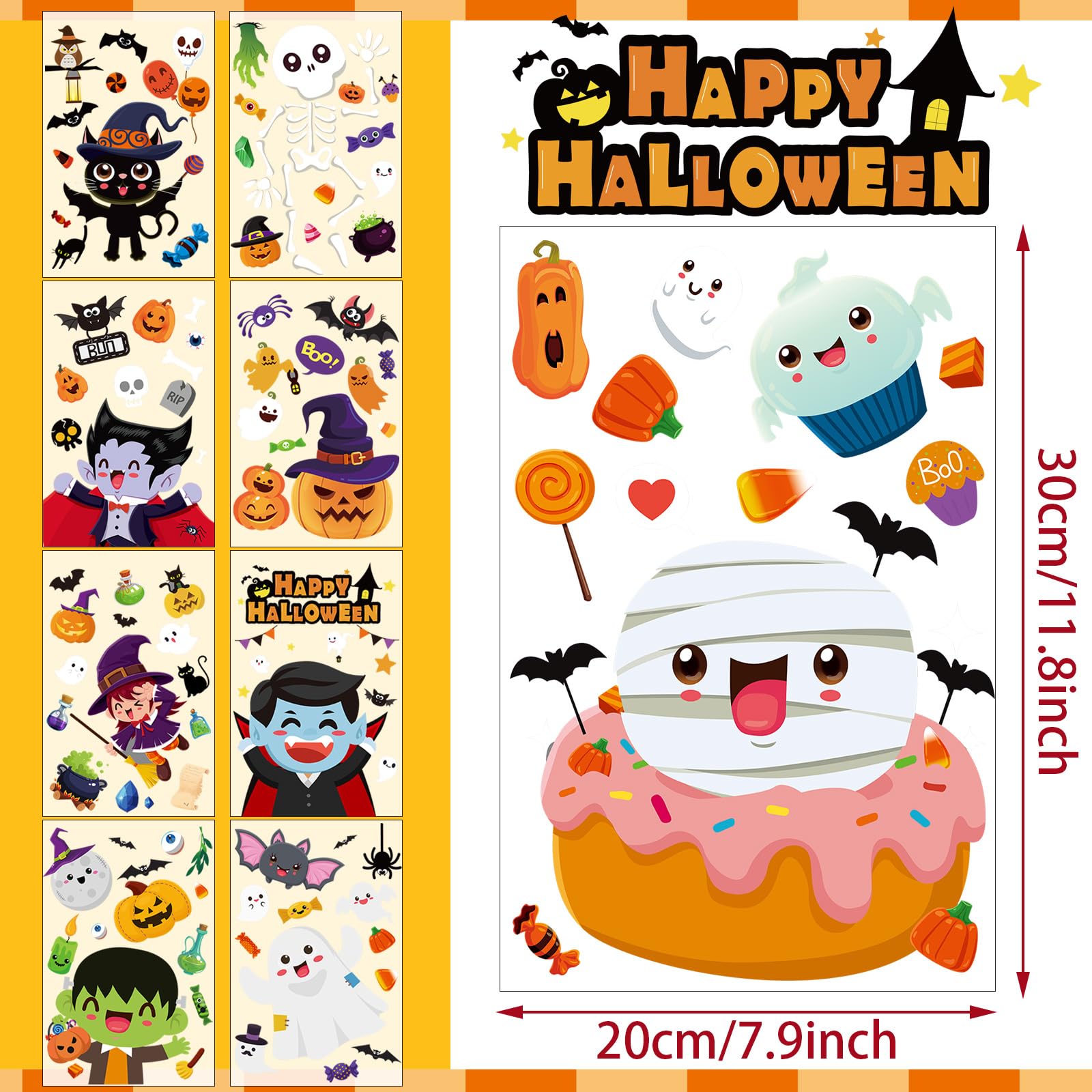 9 Hojas De Calcomanías De Halloween Para Ventana, Calcomanías Decorativas Para Vidrio, Lindos Adhesivos De Halloween Para Ventana De Fiesta