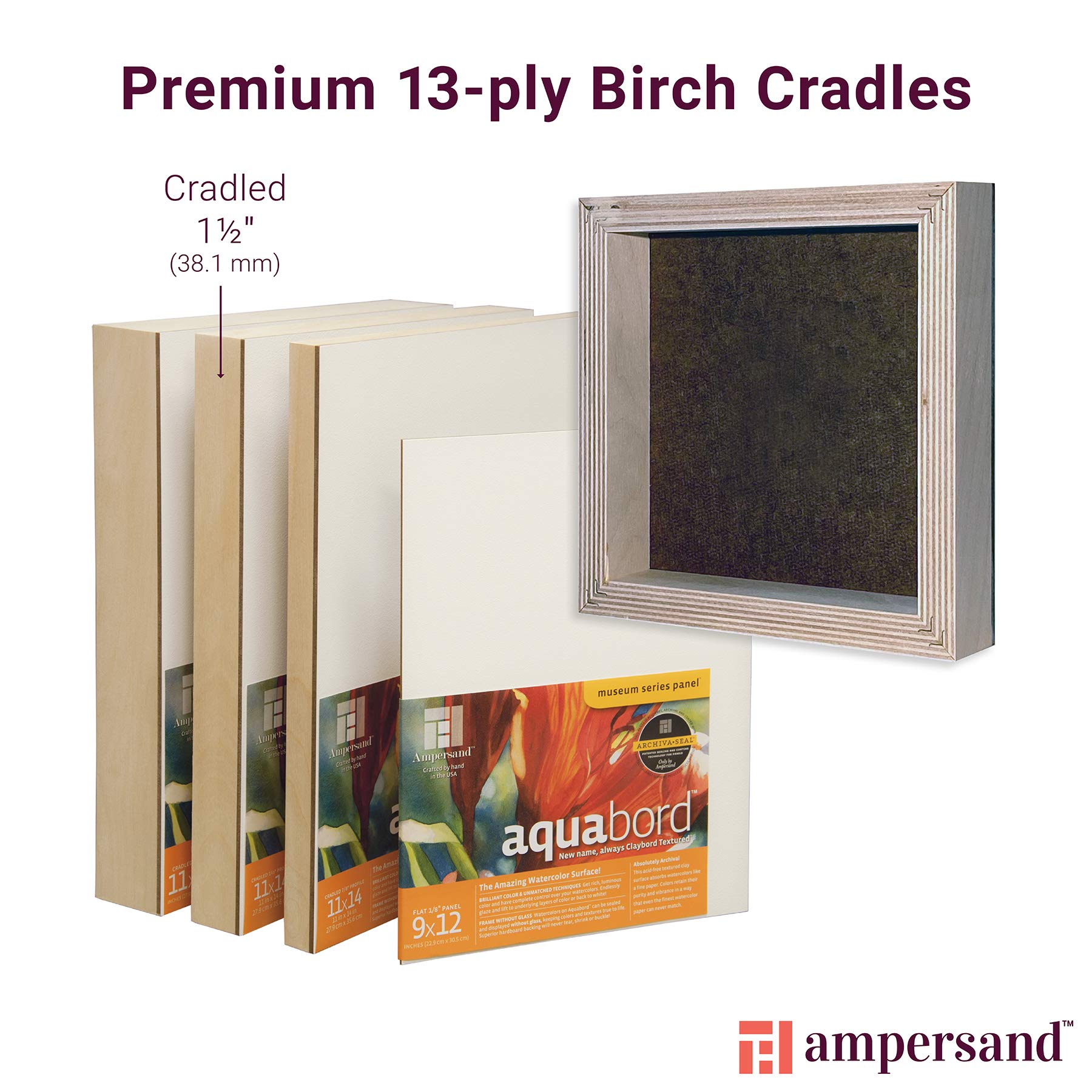 Ampersand Art Supply Aquabord | 8” x 10” | 1-1/2" Cradled Profile | Watercolor Painting Panel | Highly Absorbent Surface for Watercolor, Gouache & Casein: Cradled Profile 1-1/2 Inch, 8" x 10"