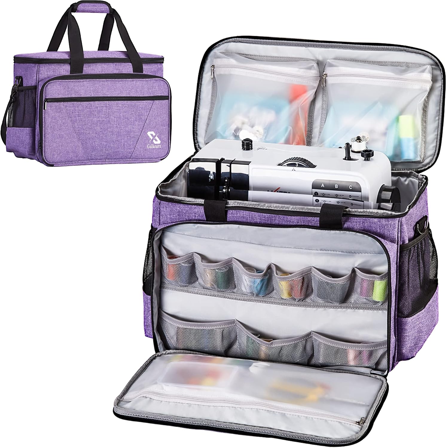 Golkcurx Sewing Machine Case with Removable Padding Pad, Tote Bag for Sewing Machine with Shoulder Strap for Most Standard Singer, Brother, Janome, Purple