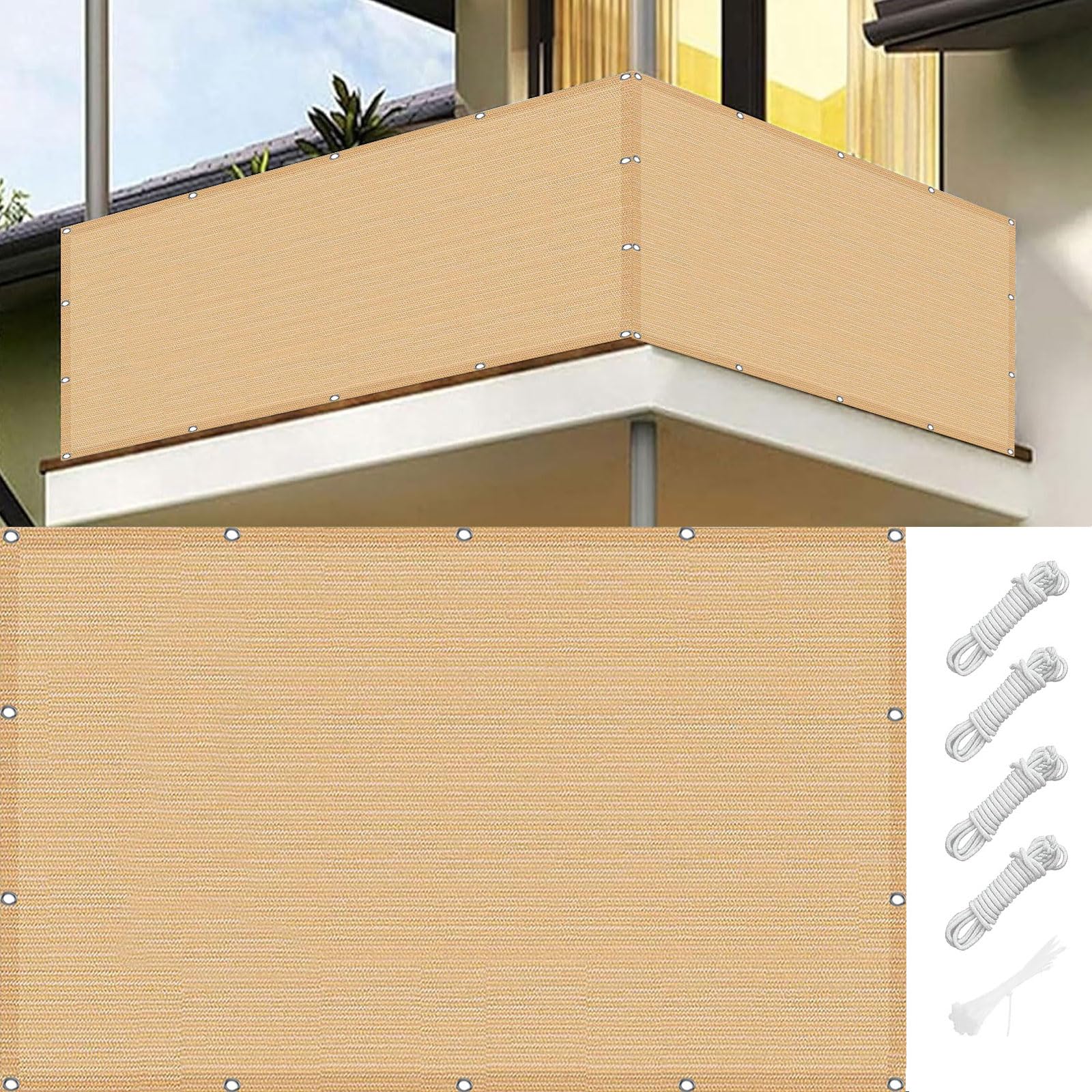 GJZQDKX Balkonbespannung 80x960 cm - Wind & Sun Protection, Quick-Dry & Tear-Resistant Screen for Balcony, Terrace & Garden, Cream Color Privacy Fence Cover