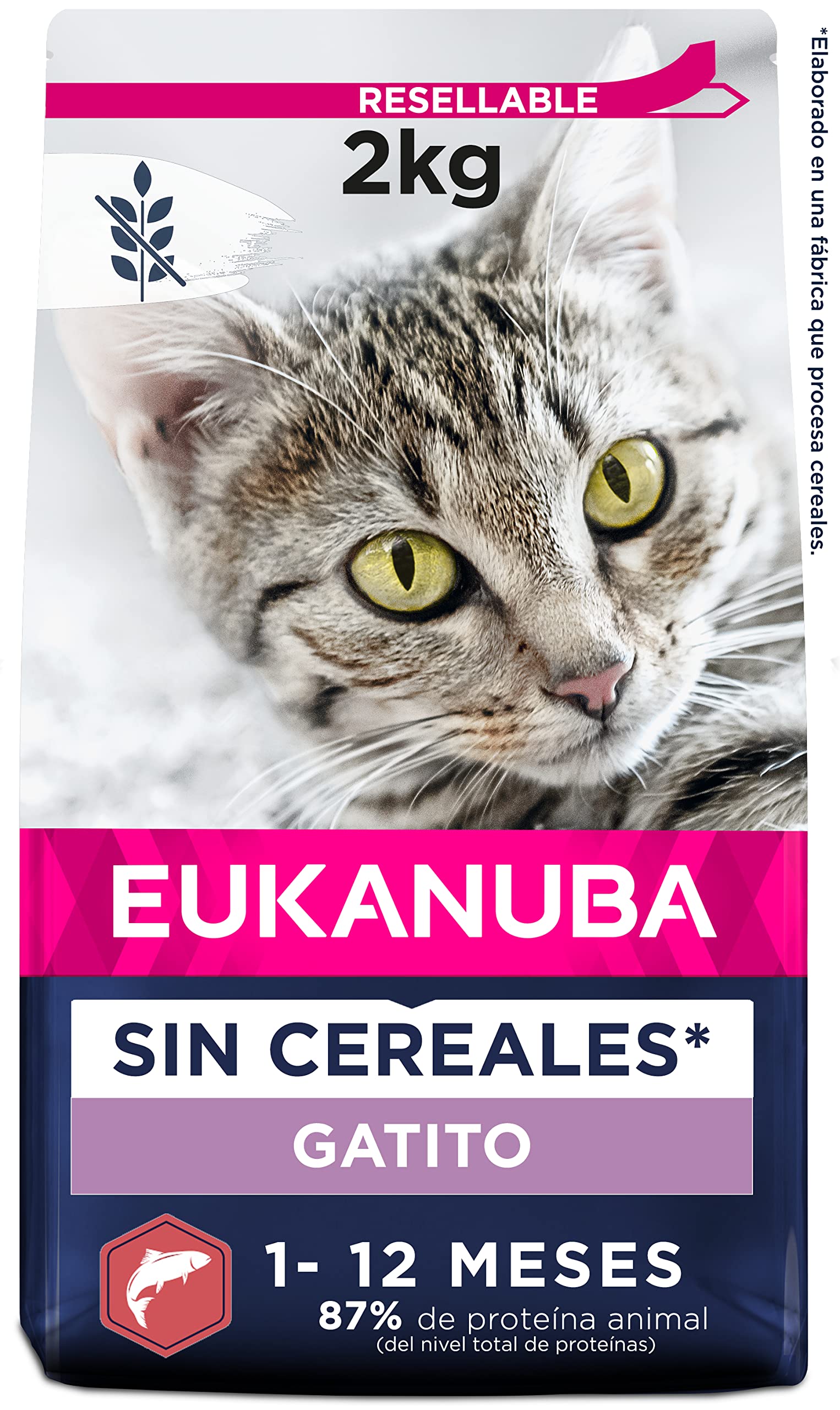 EUKANUBA Grain Free Alimento Seco para Gatitos en Crecimiento, Alimento Seco Premium Rico en Salmón para Gatitos, 2 kg