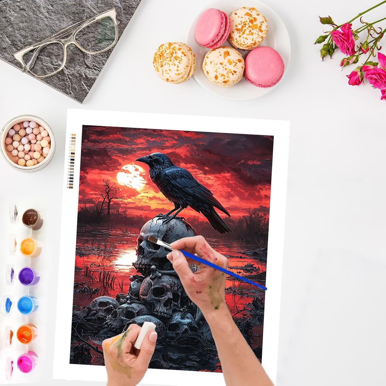WEISHIWE Corvo e teschio Dipingere con i Numeri per Adulti, 70x90cm a-967